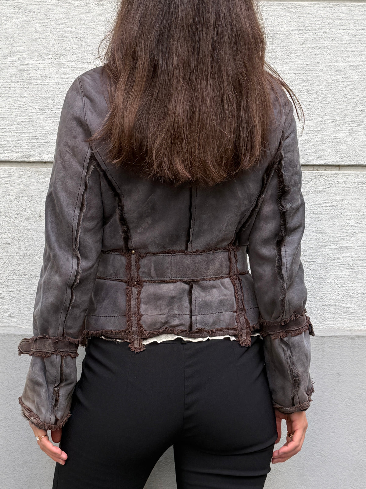 Vintage 100% Genuine Shearling Dark Gray & Brown Jacket S