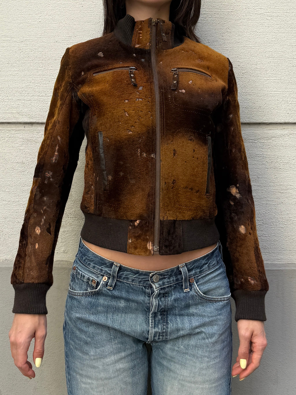Vintage 100% Genuine Leather Pony Hair Cowhide Bomber Jacket S/M