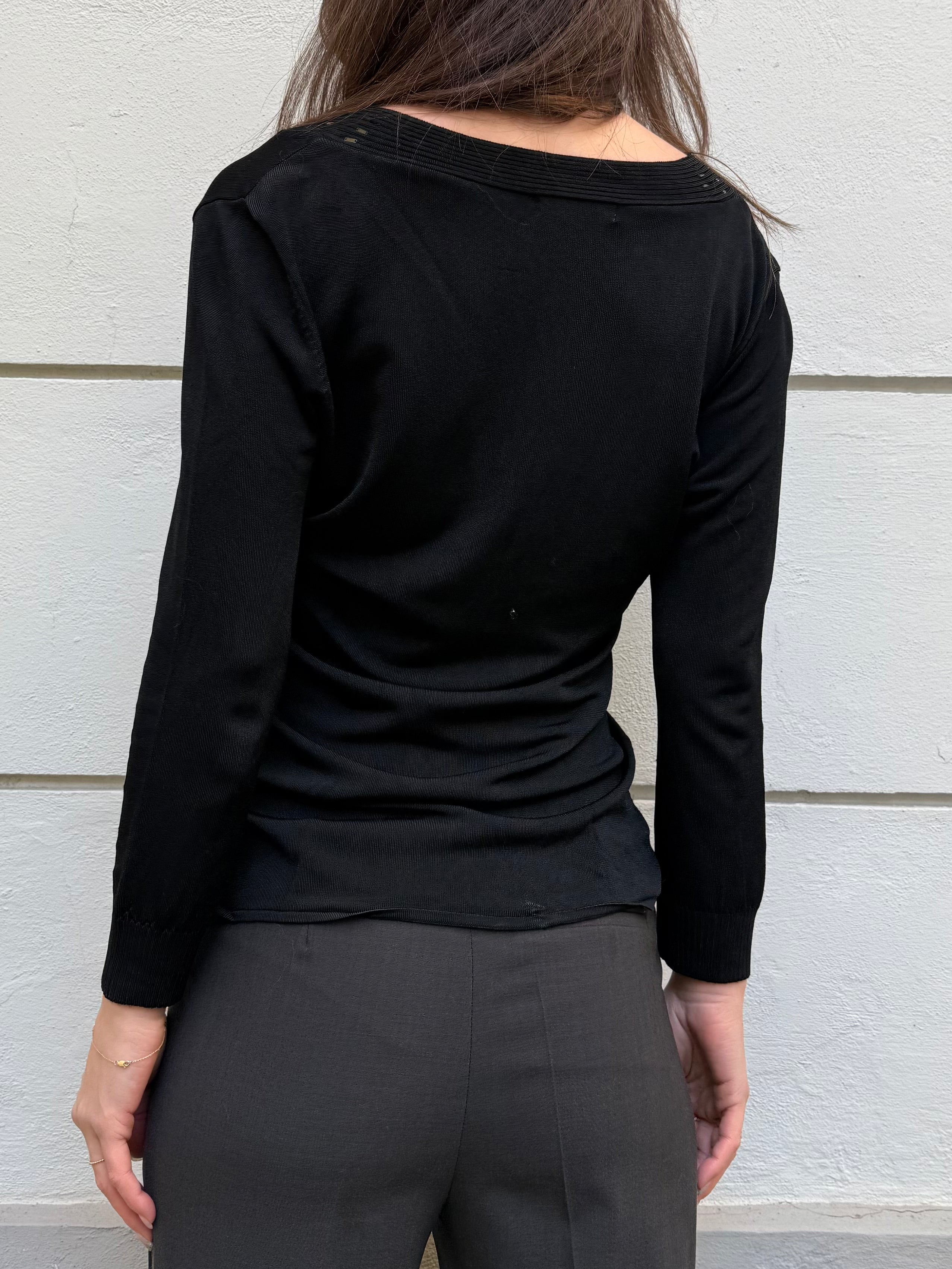 Vintage Black Sequin V-Neck Long Sleeve Top M