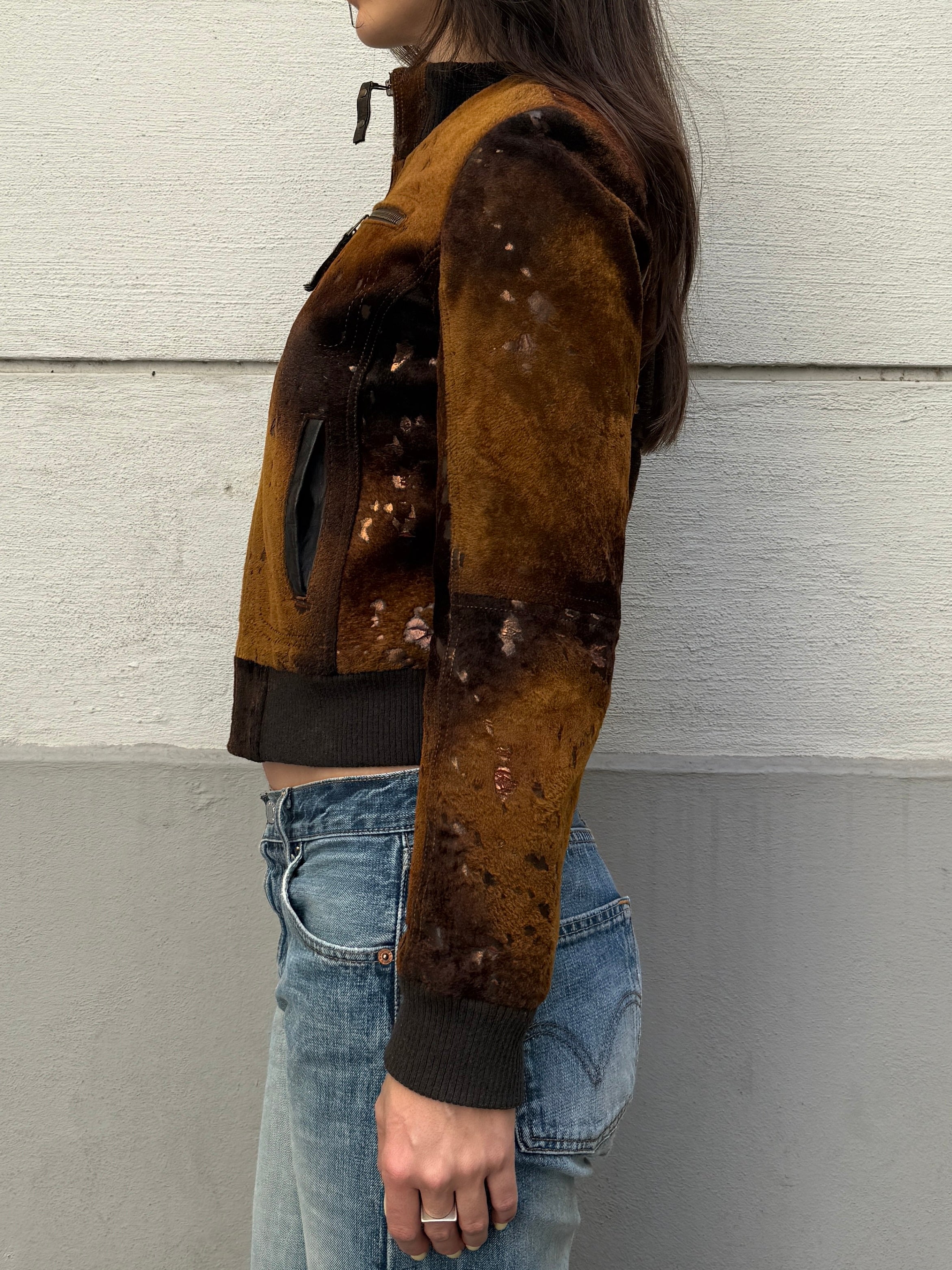 Vintage 100% Genuine Leather Pony Hair Cowhide Bomber Jacket S/M