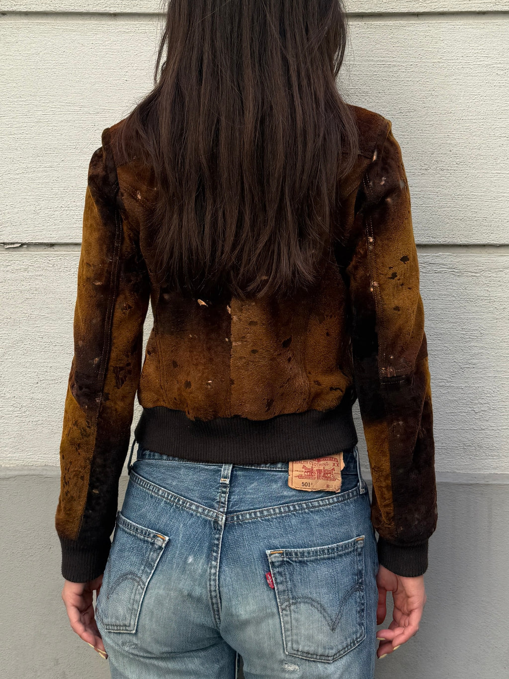 Vintage 100% Genuine Leather Pony Hair Cowhide Bomber Jacket S/M