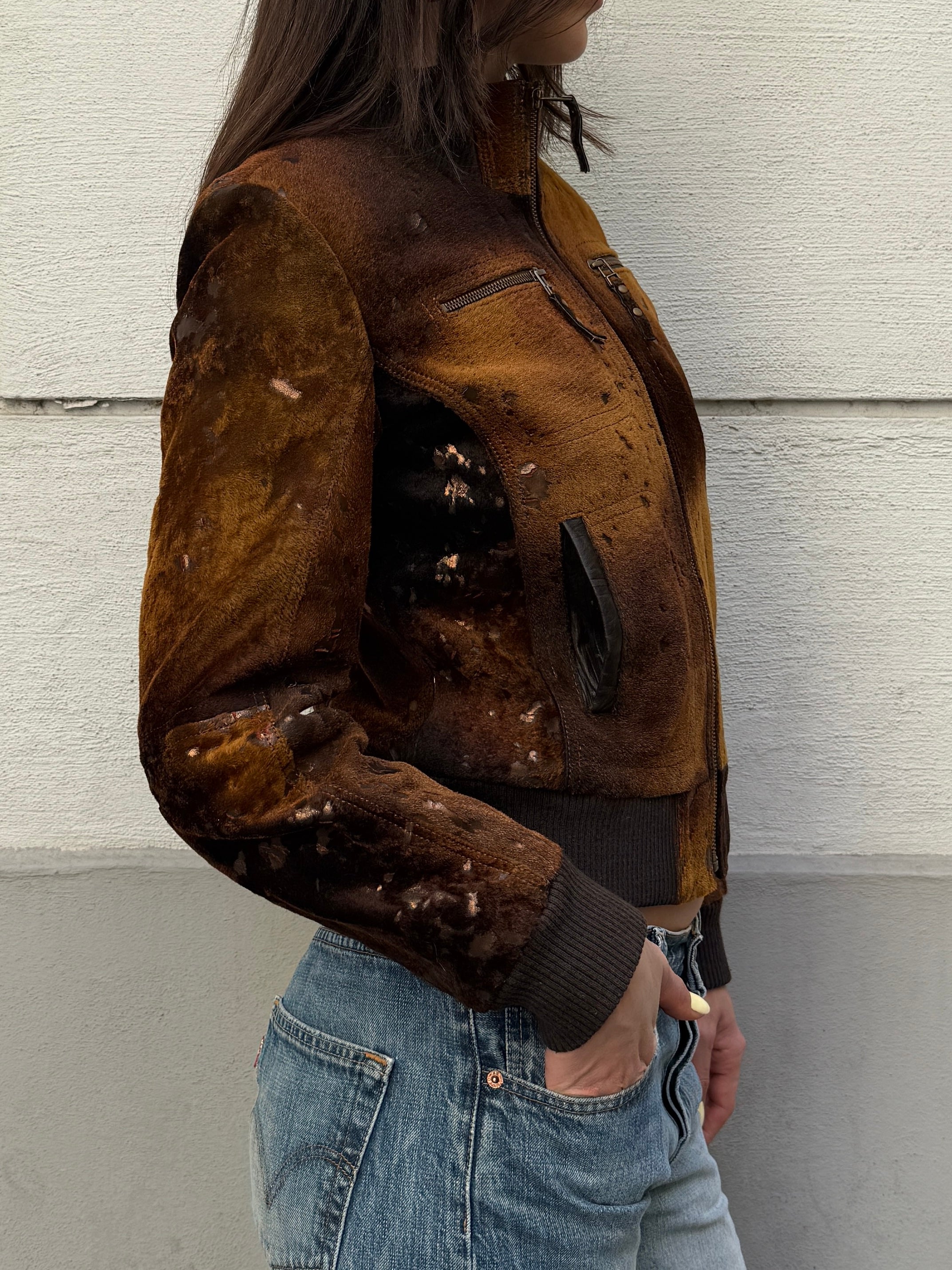 Vintage 100% Genuine Leather Pony Hair Cowhide Bomber Jacket S/M