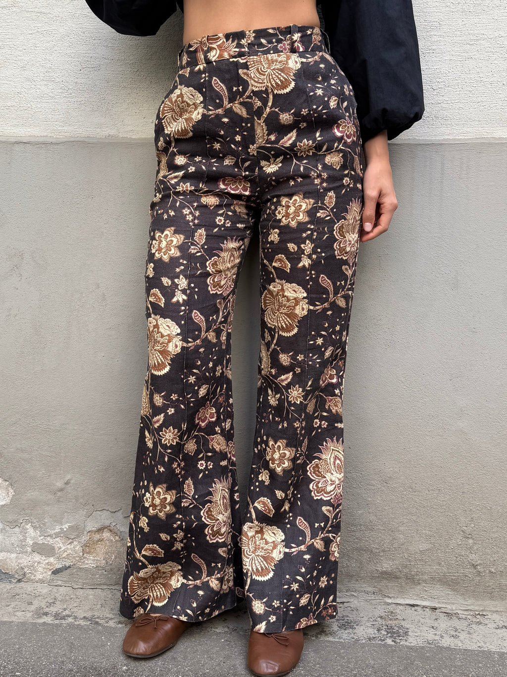 Zimmermann 100% Linen Floral High Waisted Flared Trousers 0/XS