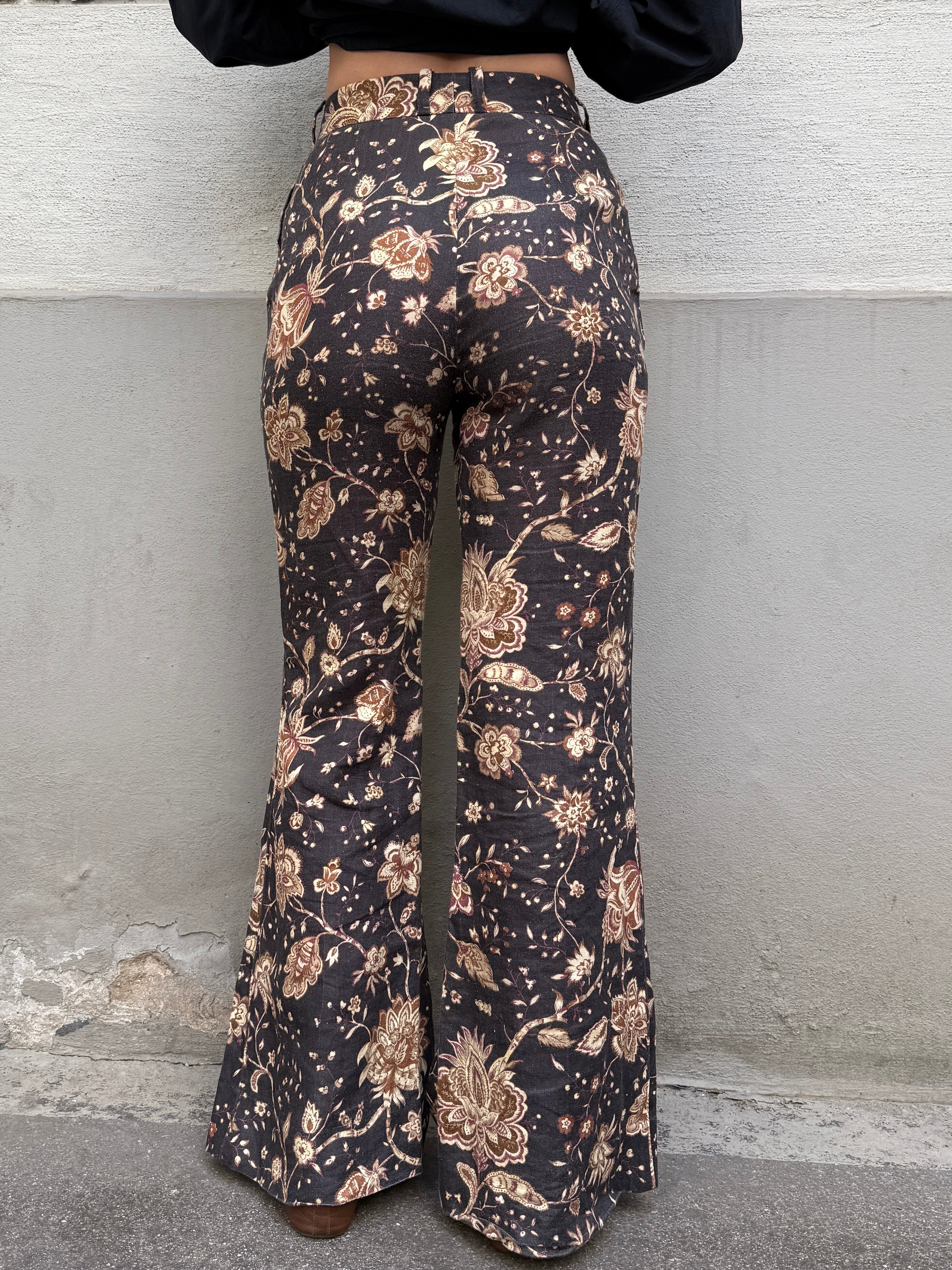 Zimmermann 100% Linen Floral High Waisted Flared Trousers 0/XS
