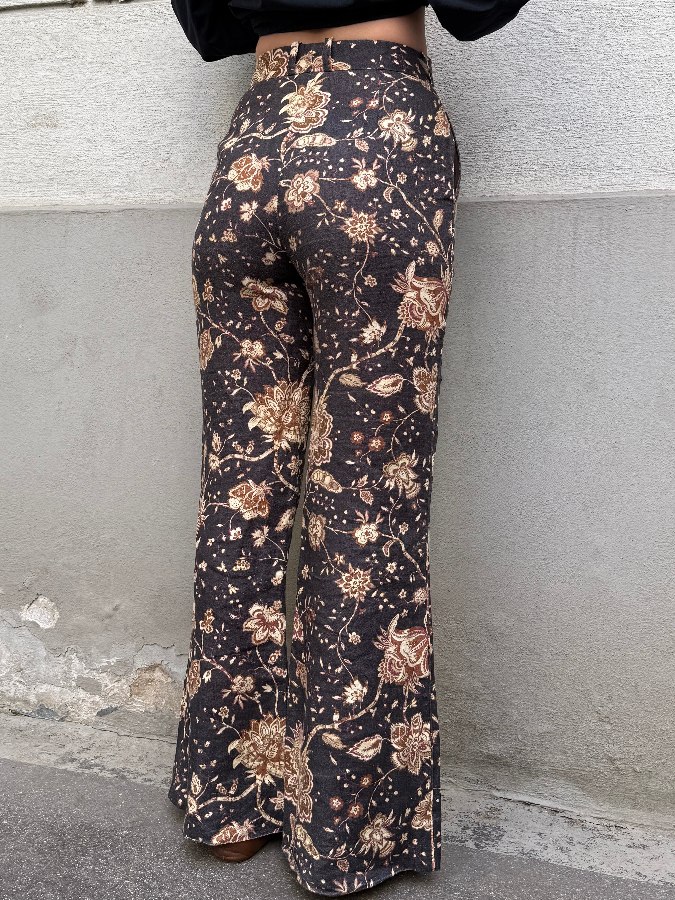 Zimmermann 100% Linen Floral High Waisted Flared Trousers 0/XS
