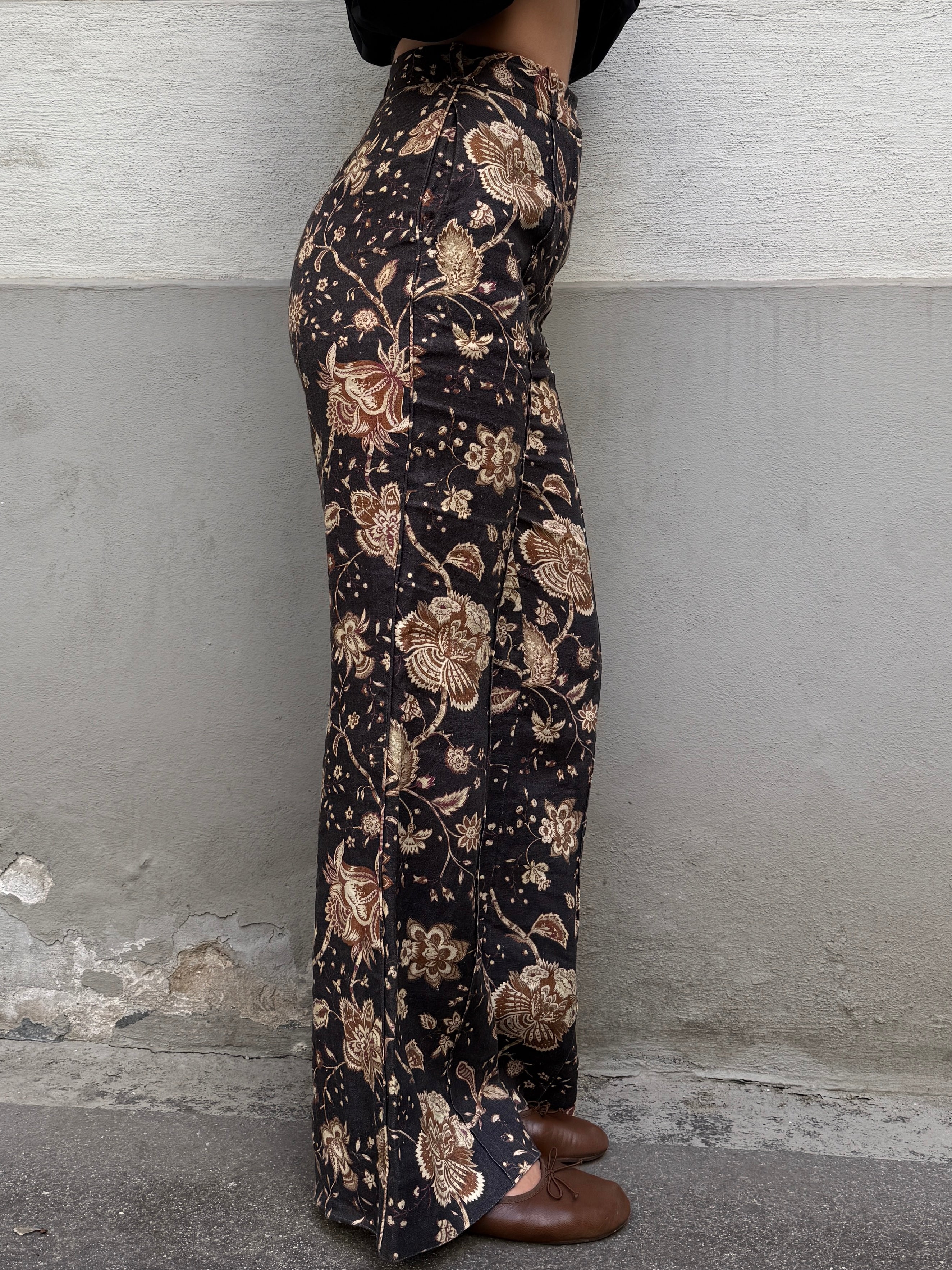 Zimmermann 100% Linen Floral High Waisted Flared Trousers 0/XS