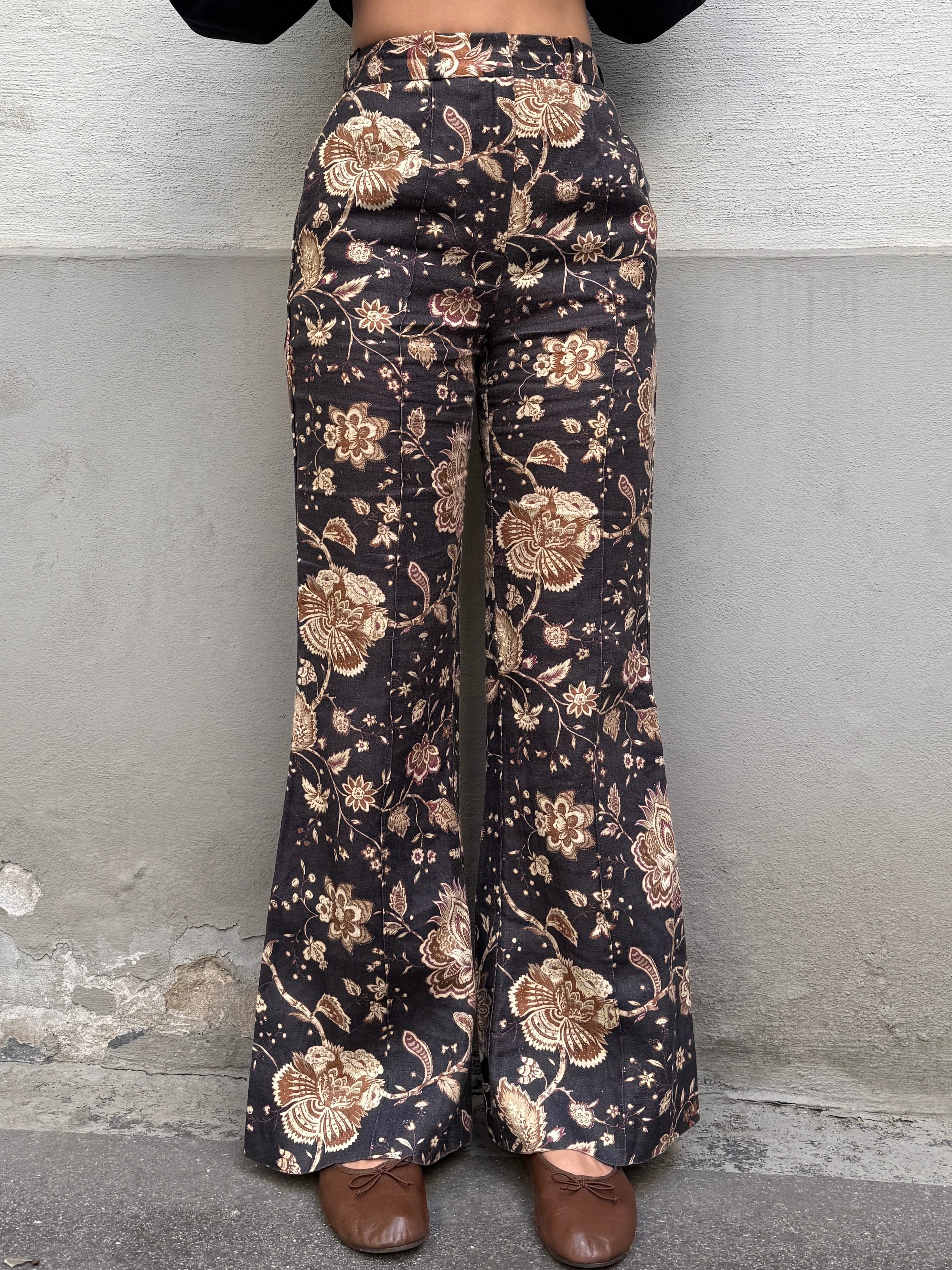 Zimmermann 100% Linen Floral High Waisted Flared Trousers 0/XS