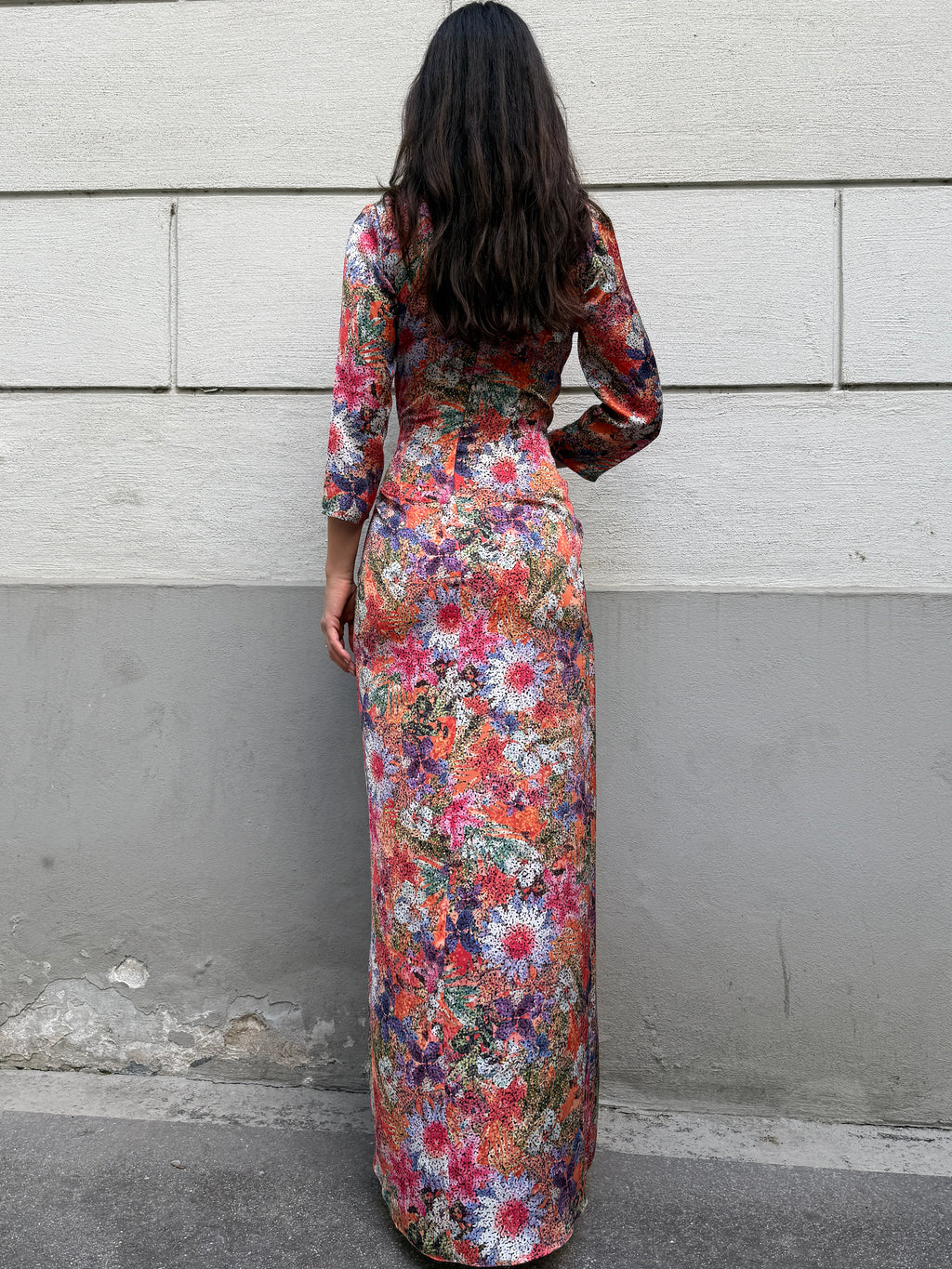 Vintage 100% Silk Floral Maxi Gown Dress M