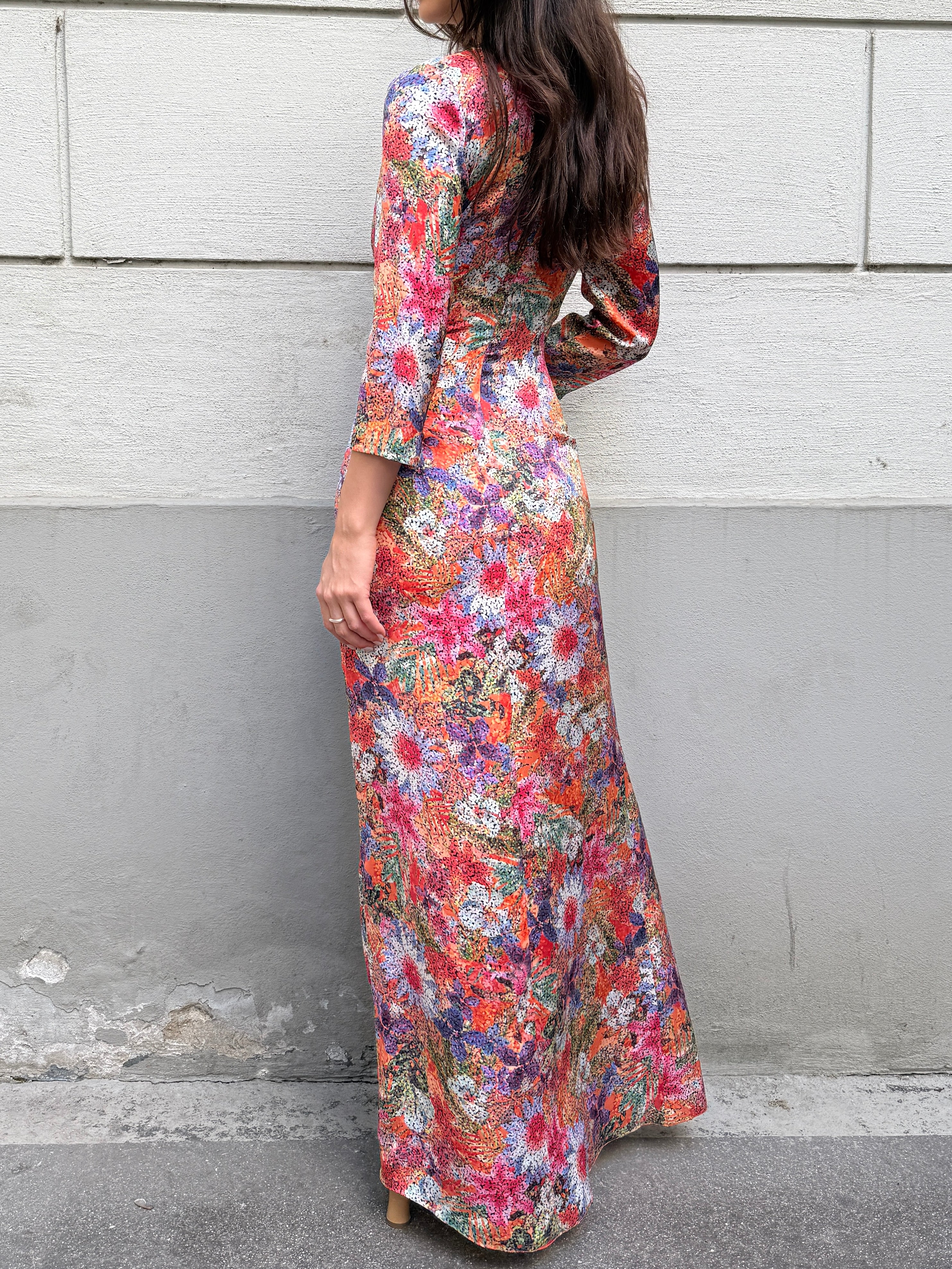 Vintage 100% Silk Floral Maxi Gown Dress M