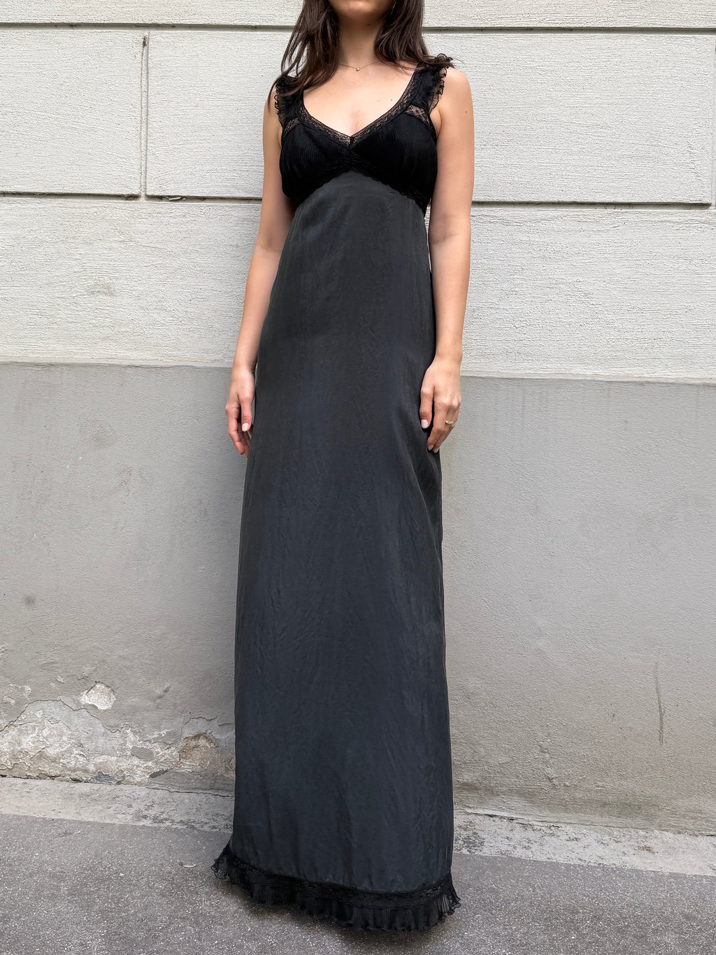 Vintage 100% Silk Washed Black Maxi Dress S