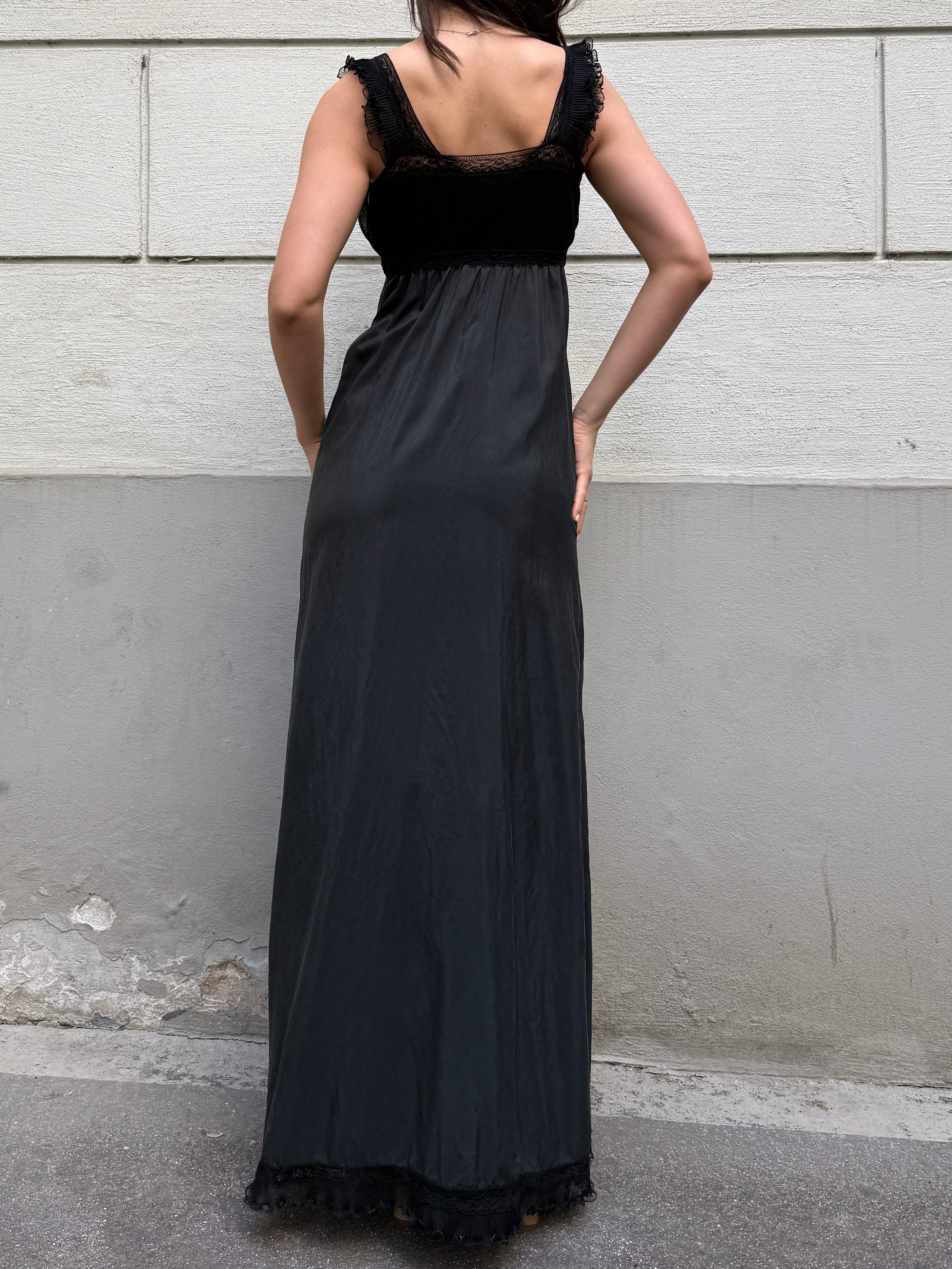 Vintage 100% Silk Washed Black Maxi Dress S