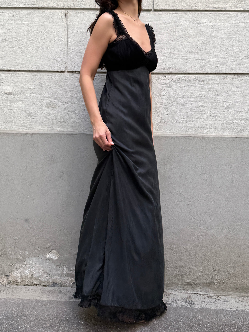 Vintage 100% Silk Washed Black Maxi Dress S