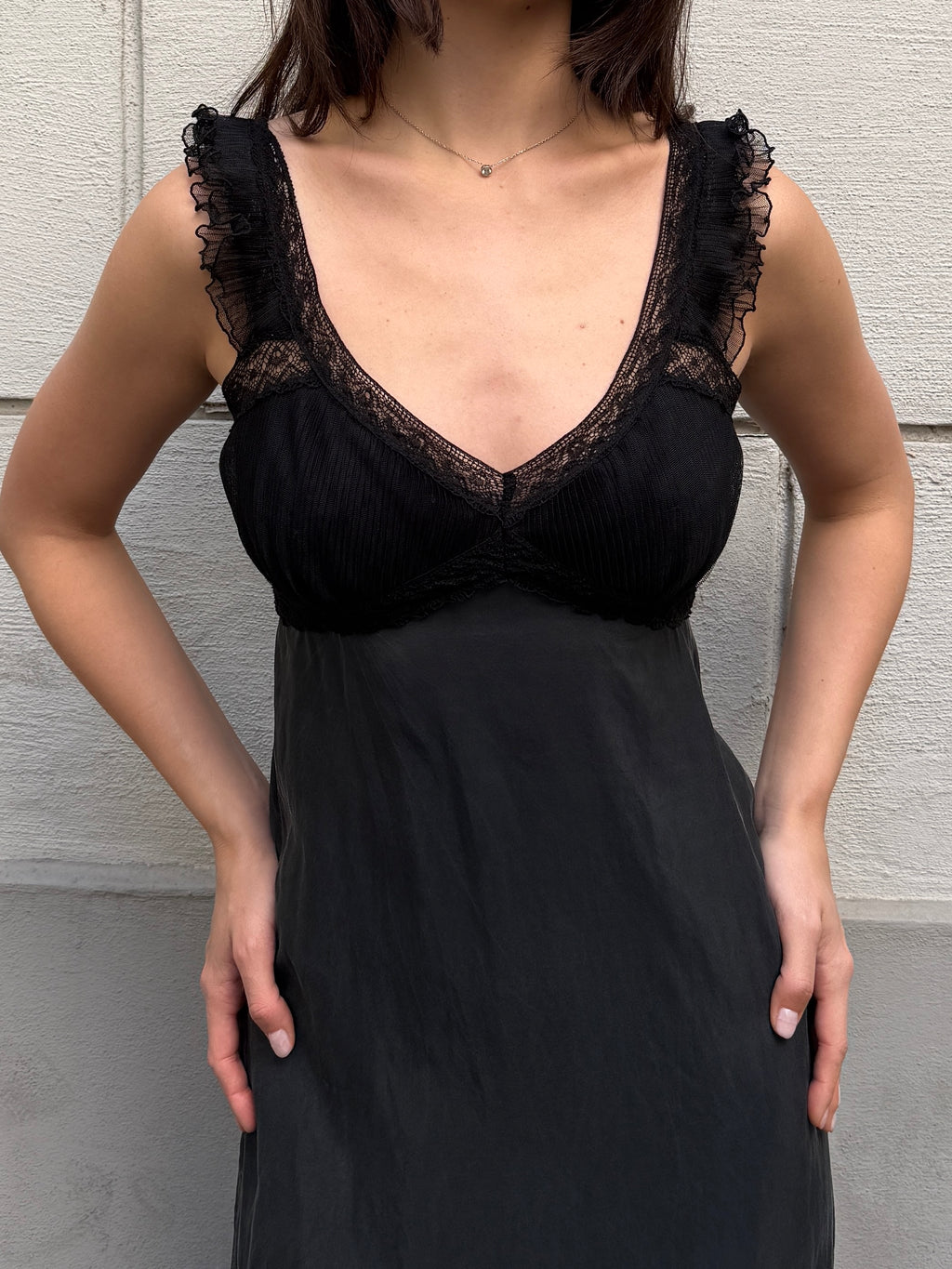 Vintage 100% Silk Washed Black Maxi Dress S