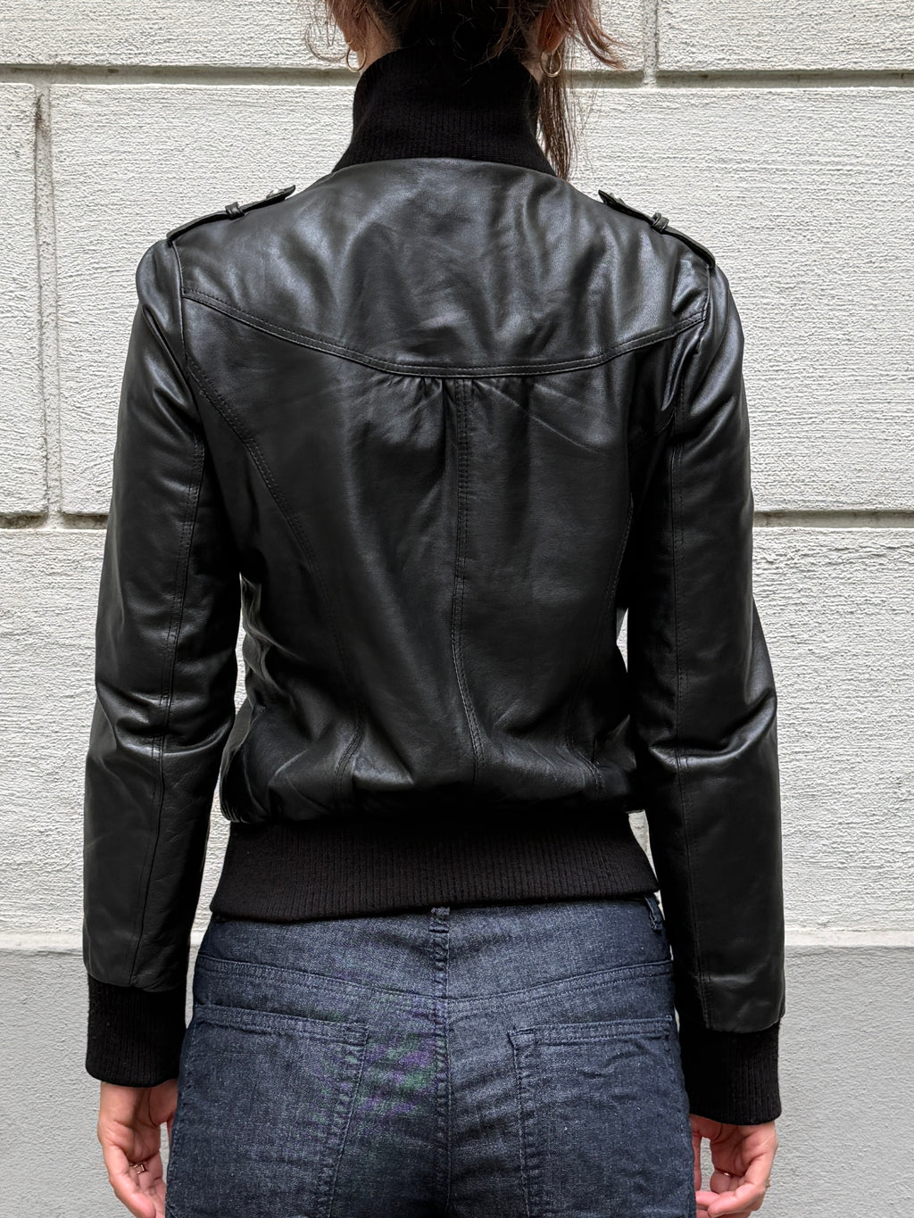Vintage Y2K 100% Genuine Leather Black High Neck Jacket S/M