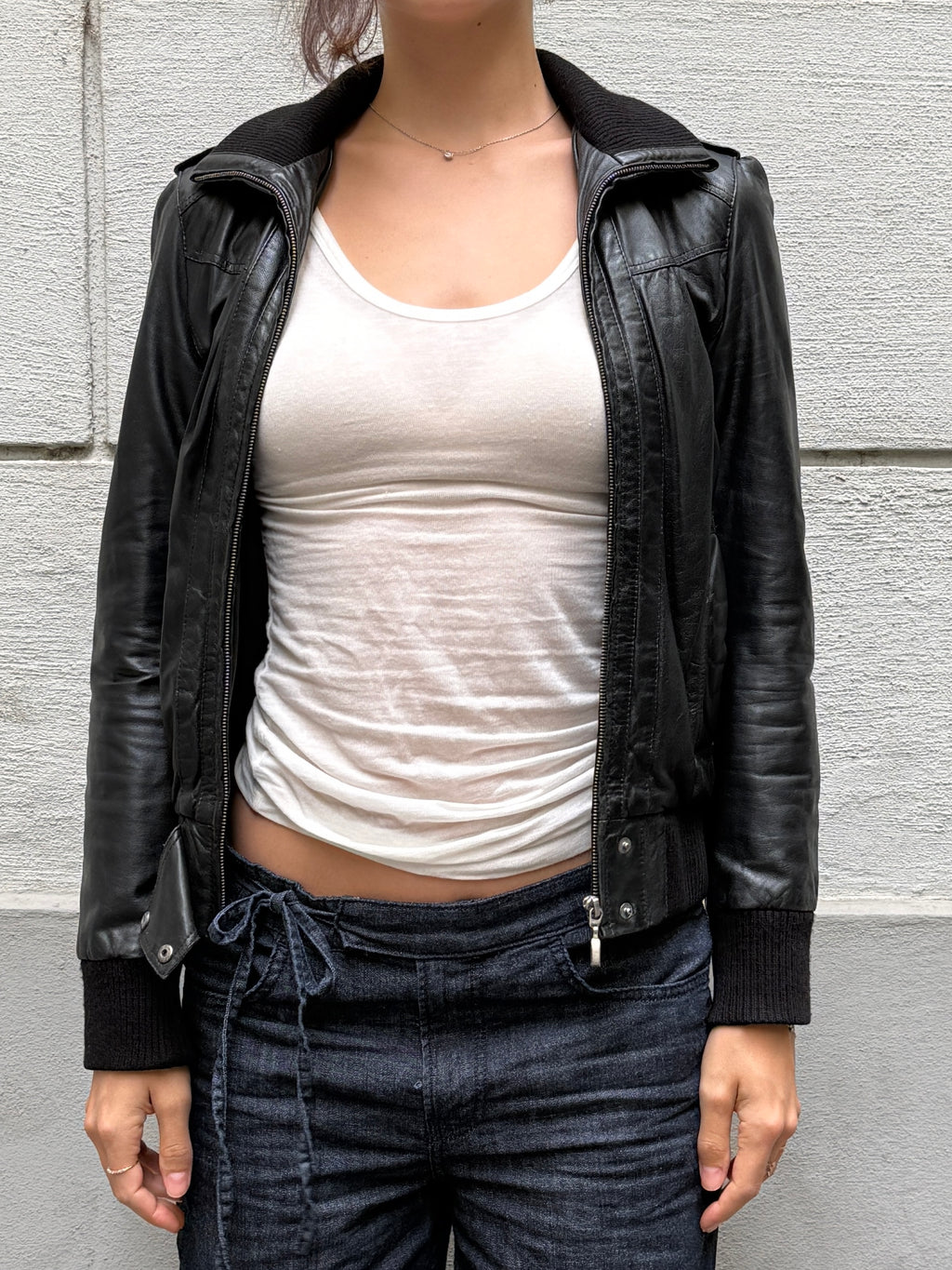 Vintage Y2K 100% Genuine Leather Black High Neck Jacket S/M