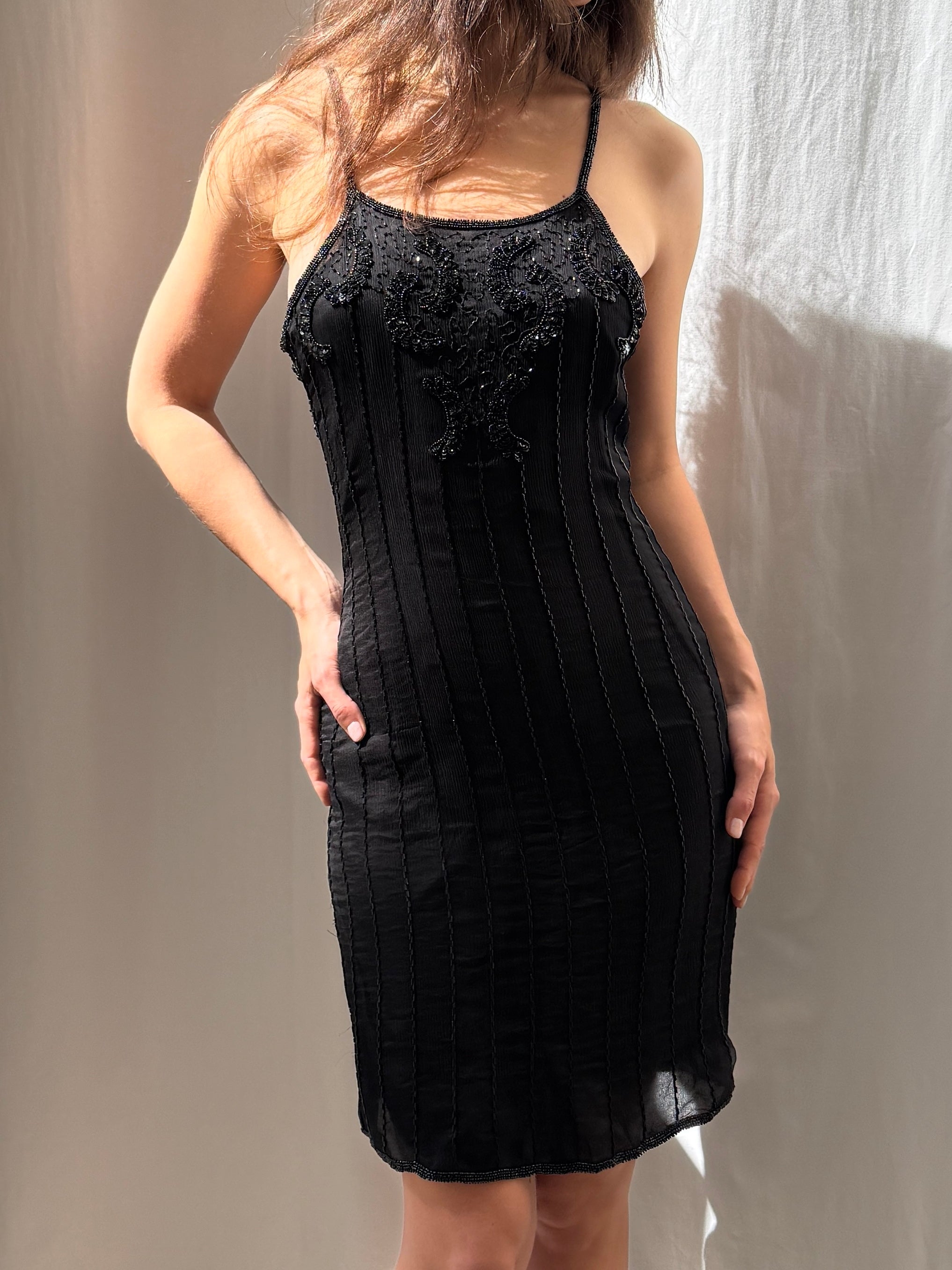 Vintage 100% Silk Beaded Sequin Dress M/L