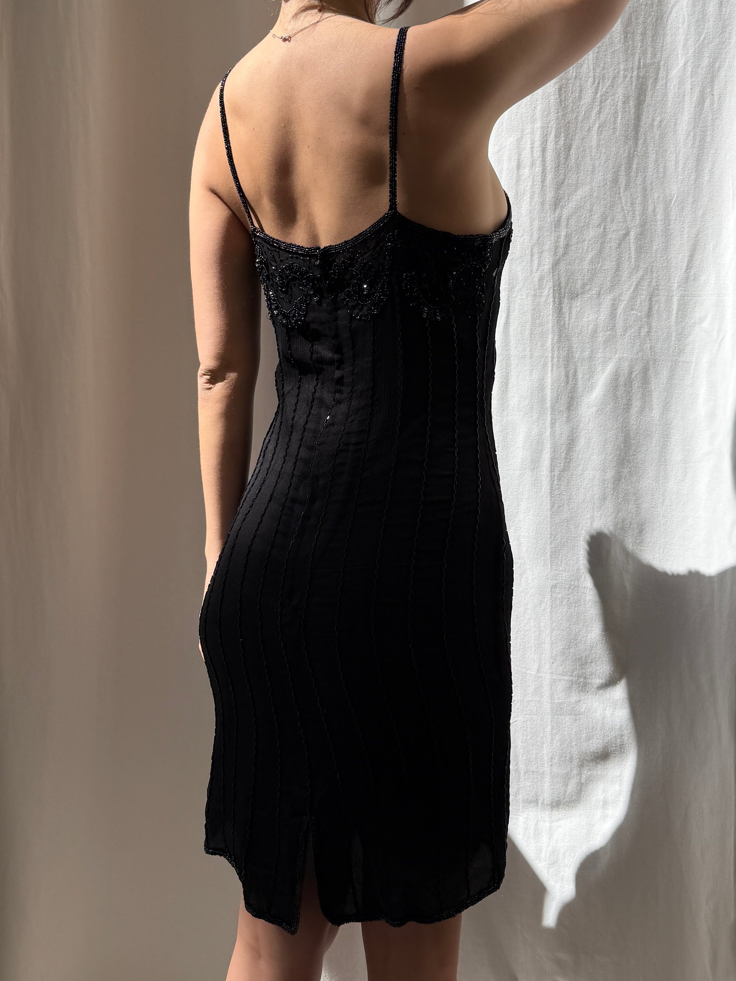Vintage 100% Silk Beaded Sequin Dress M/L