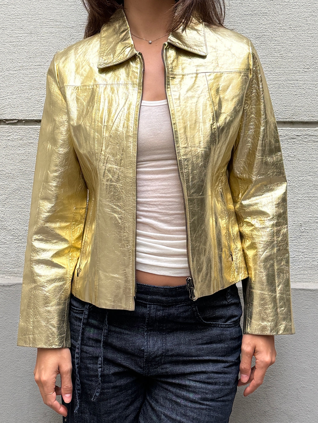 Vintage 100% Genuine Leather Gold Metallic Jacket M