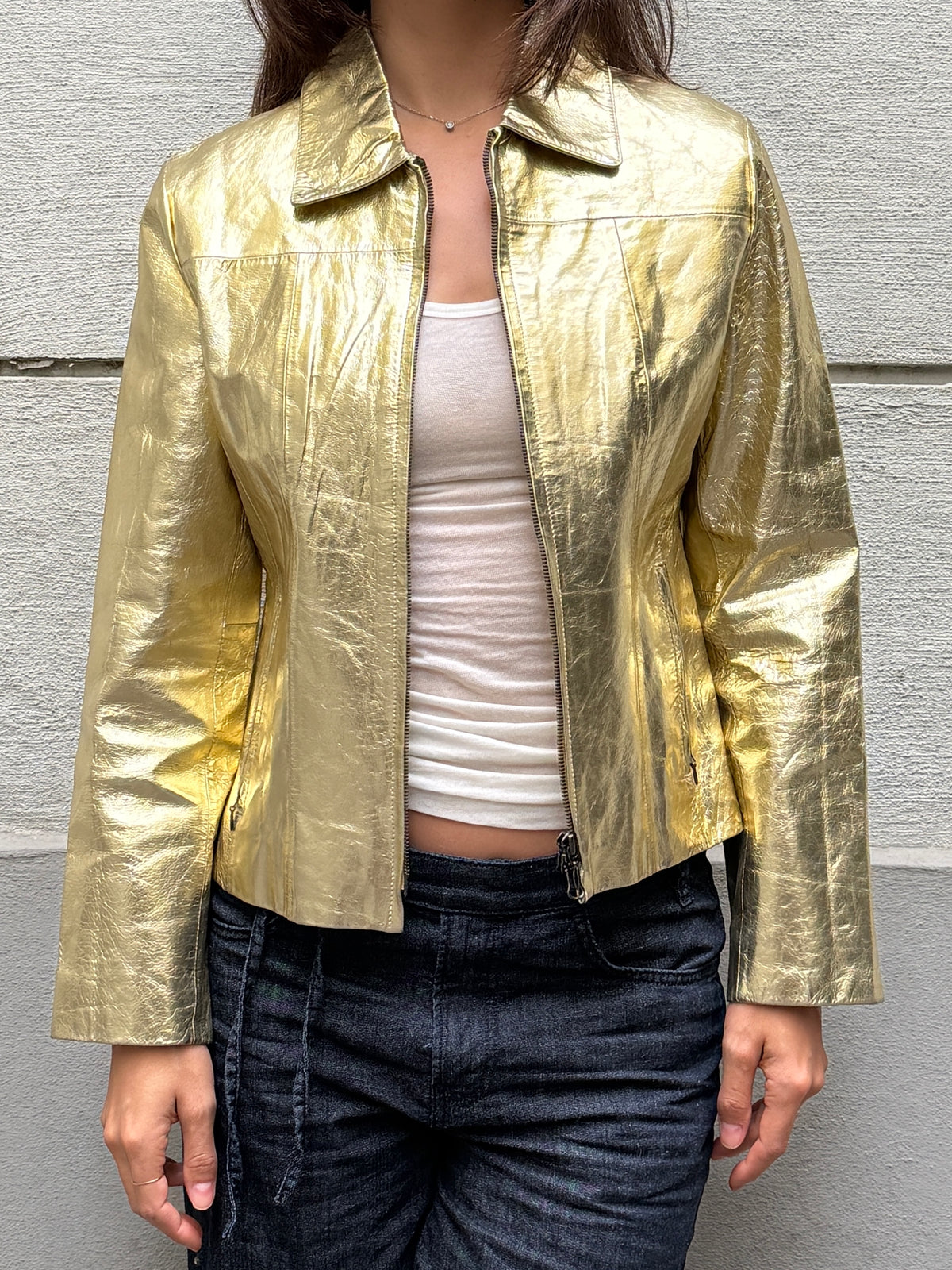 Vintage 100% Genuine Leather Gold Metallic Jacket M