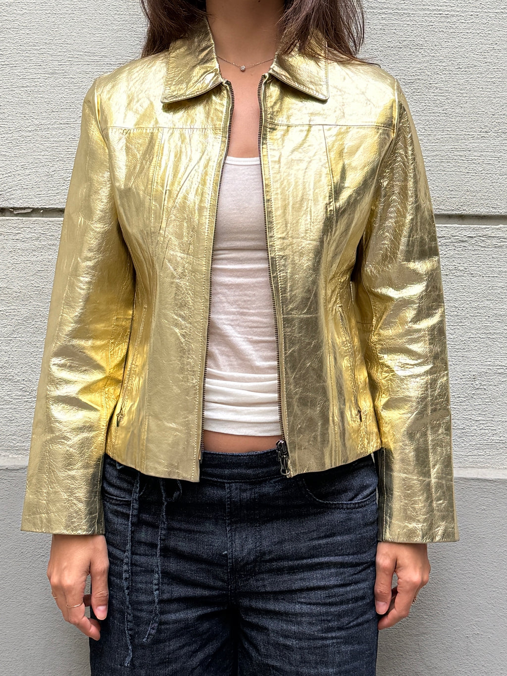 Vintage 100% Genuine Leather Gold Metallic Jacket M
