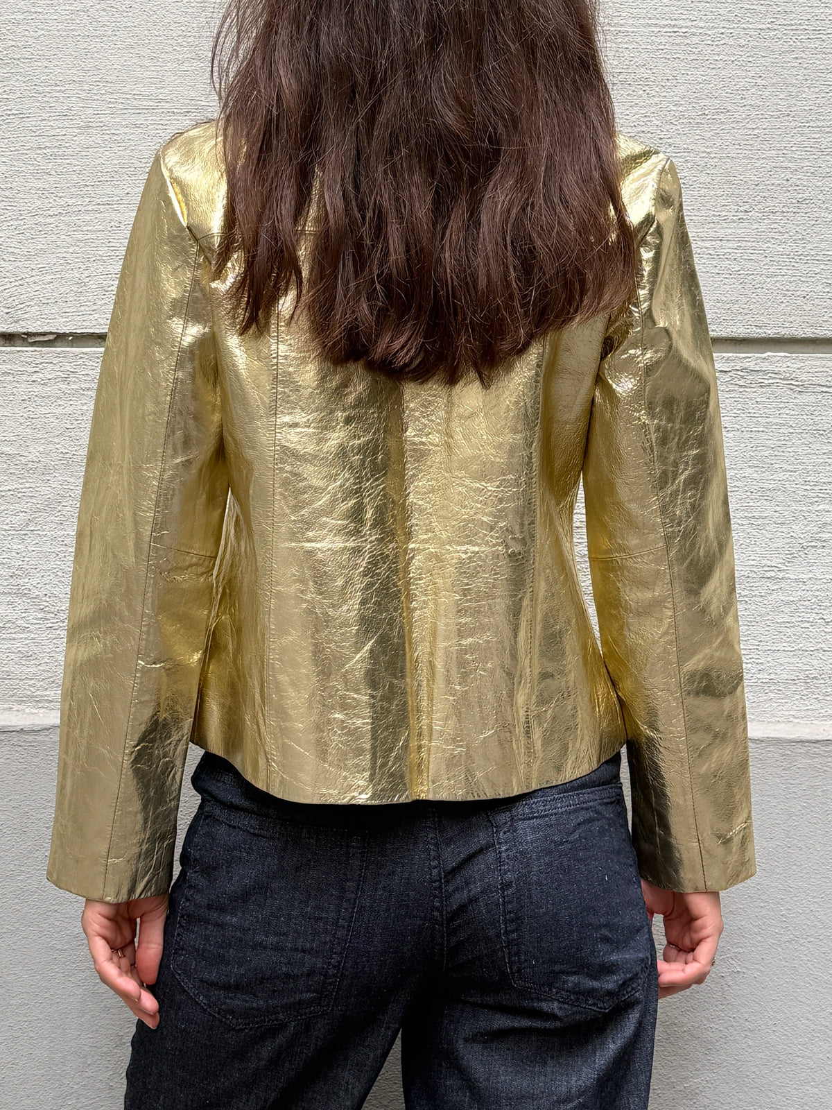 Vintage 100% Genuine Leather Gold Metallic Jacket M
