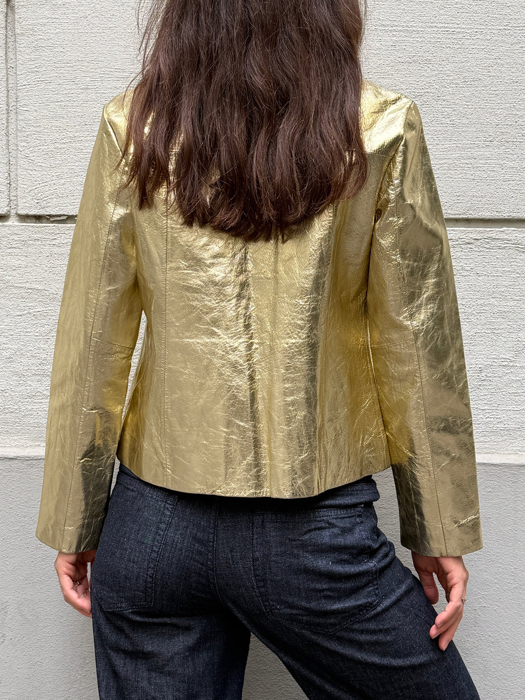 Vintage 100% Genuine Leather Gold Metallic Jacket M