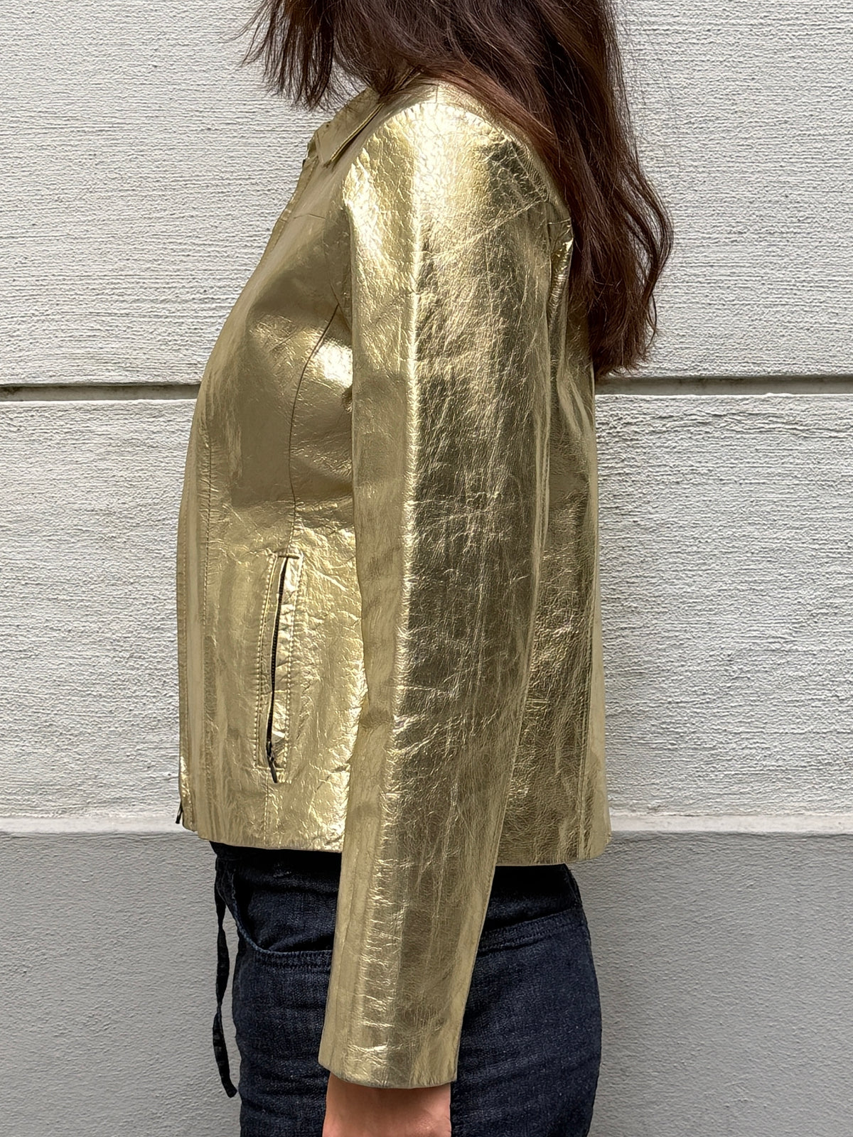 Vintage 100% Genuine Leather Gold Metallic Jacket M