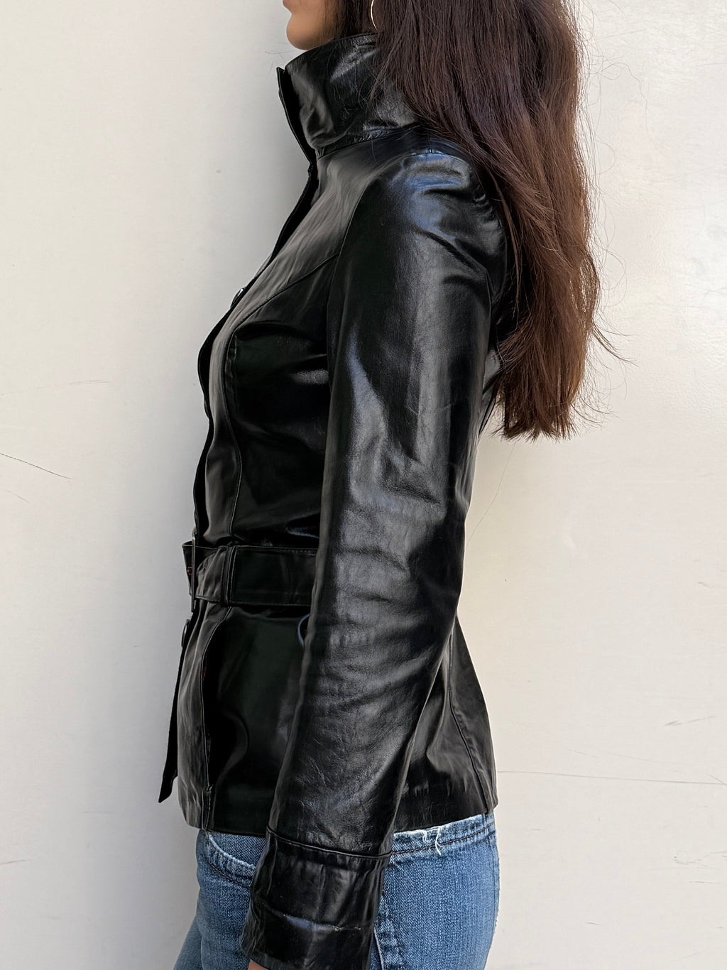 Vintage High Neck 100% Genuine Leather Black & Rose Gold Jacket XS/S