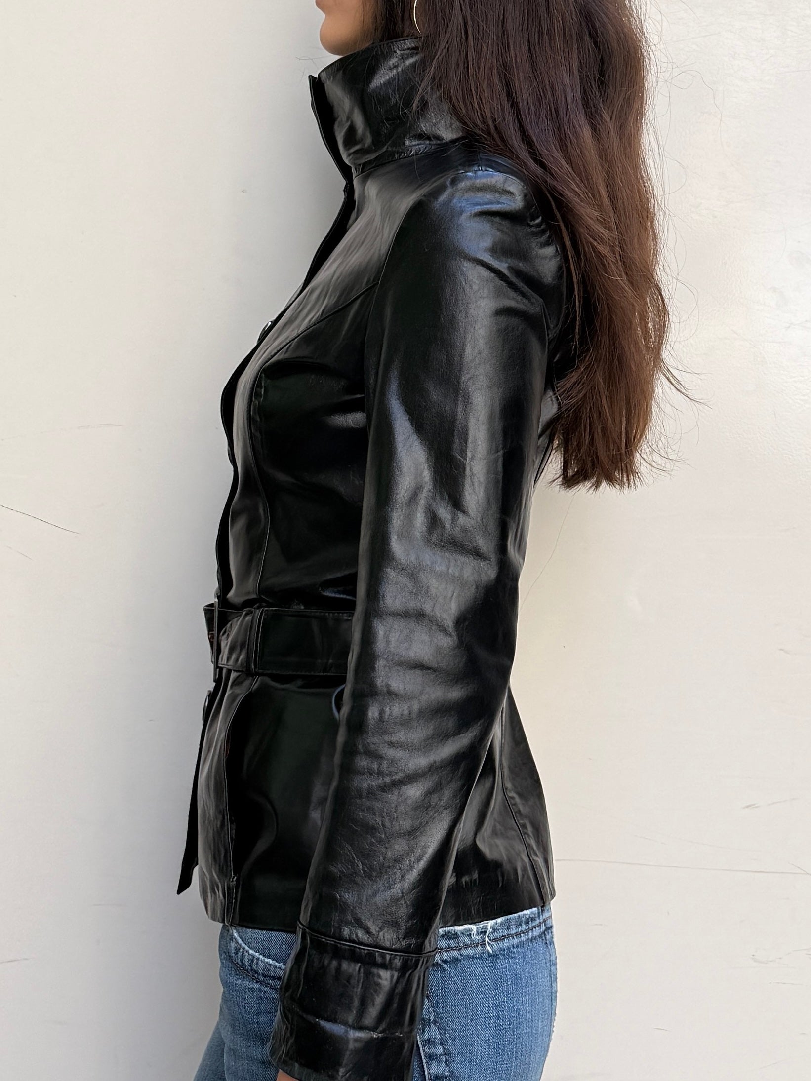 Vintage High Neck 100% Genuine Leather Black & Rose Gold Jacket XS/S