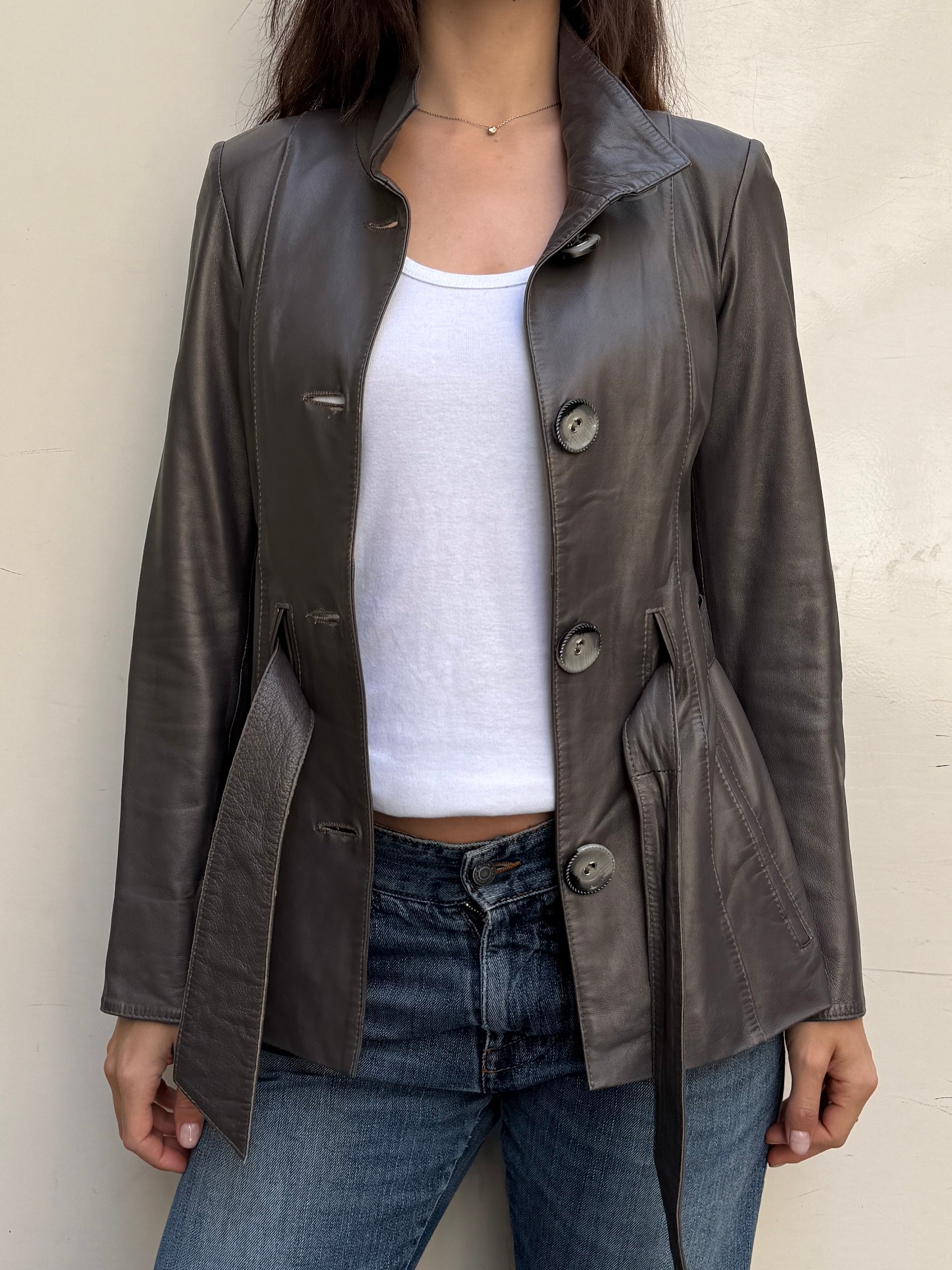 Vintage 100% Genuine Leather Gray High Neck Jacket S/M