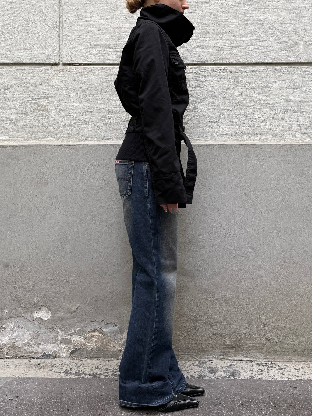 High Neck Black Belted Jacket S