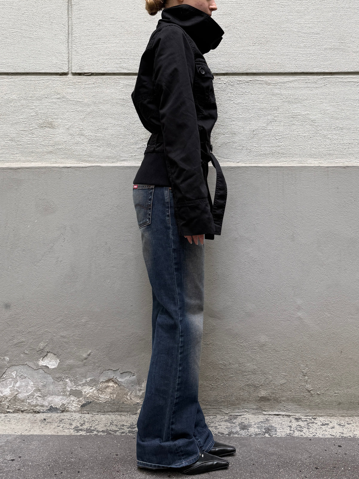 High Neck Black Belted Jacket S