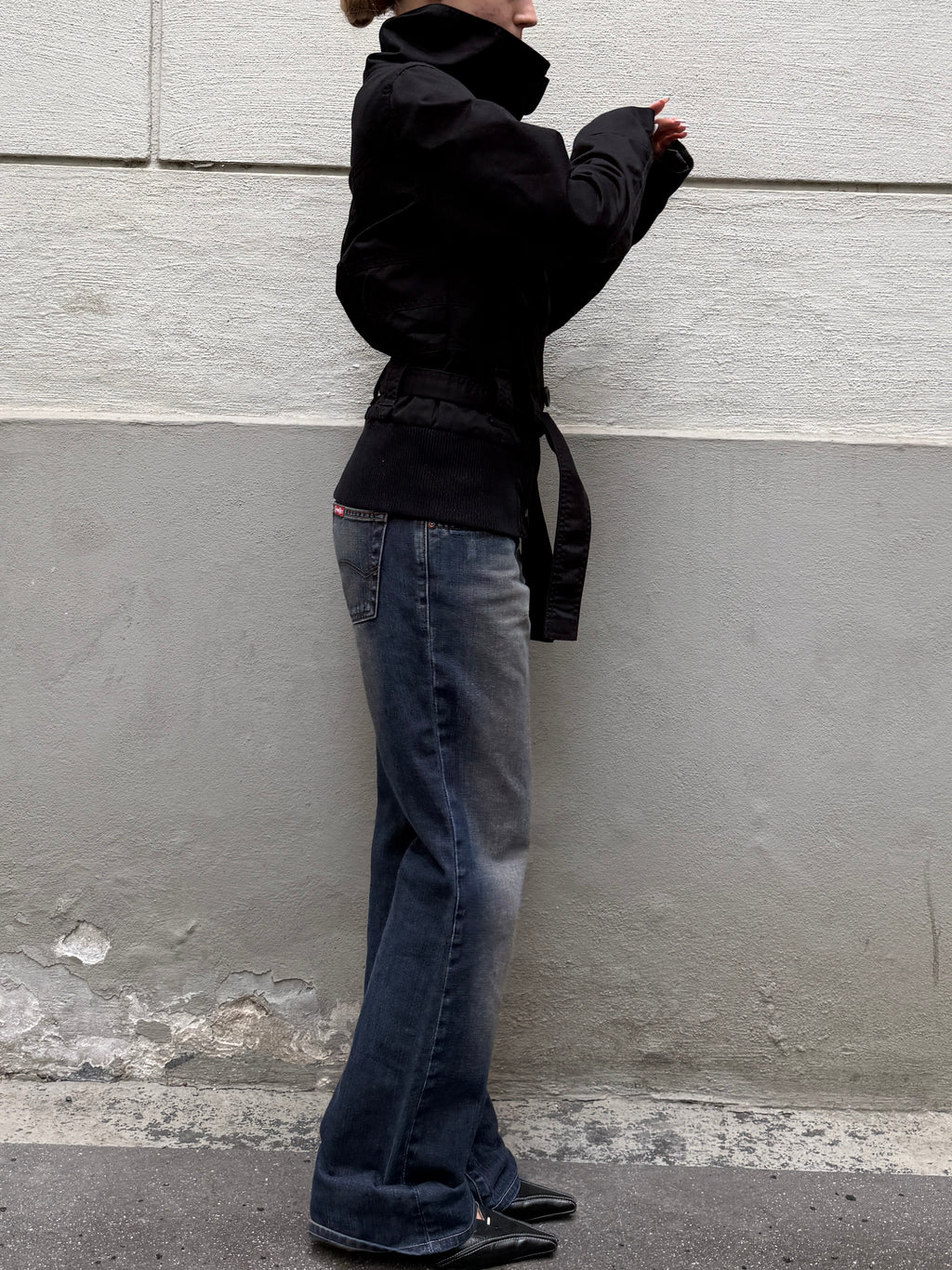 High Neck Black Belted Jacket S