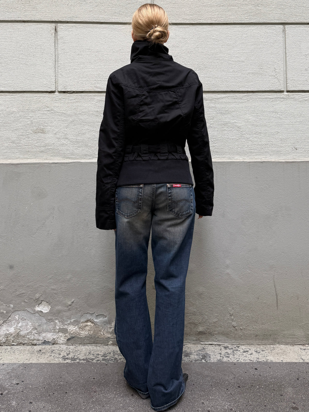 High Neck Black Belted Jacket S