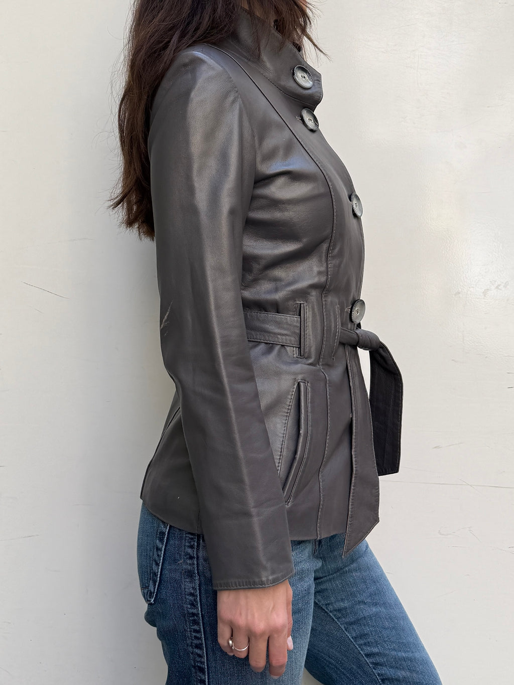 Vintage 100% Genuine Leather Gray High Neck Jacket S/M