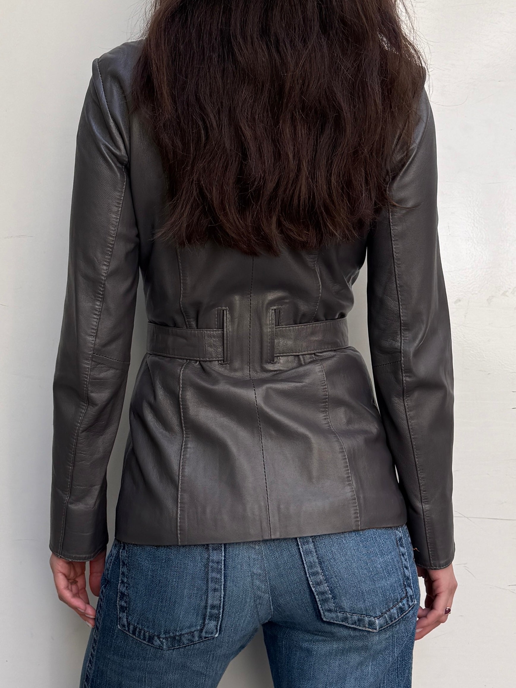 Vintage 100% Genuine Leather Gray High Neck Jacket S/M