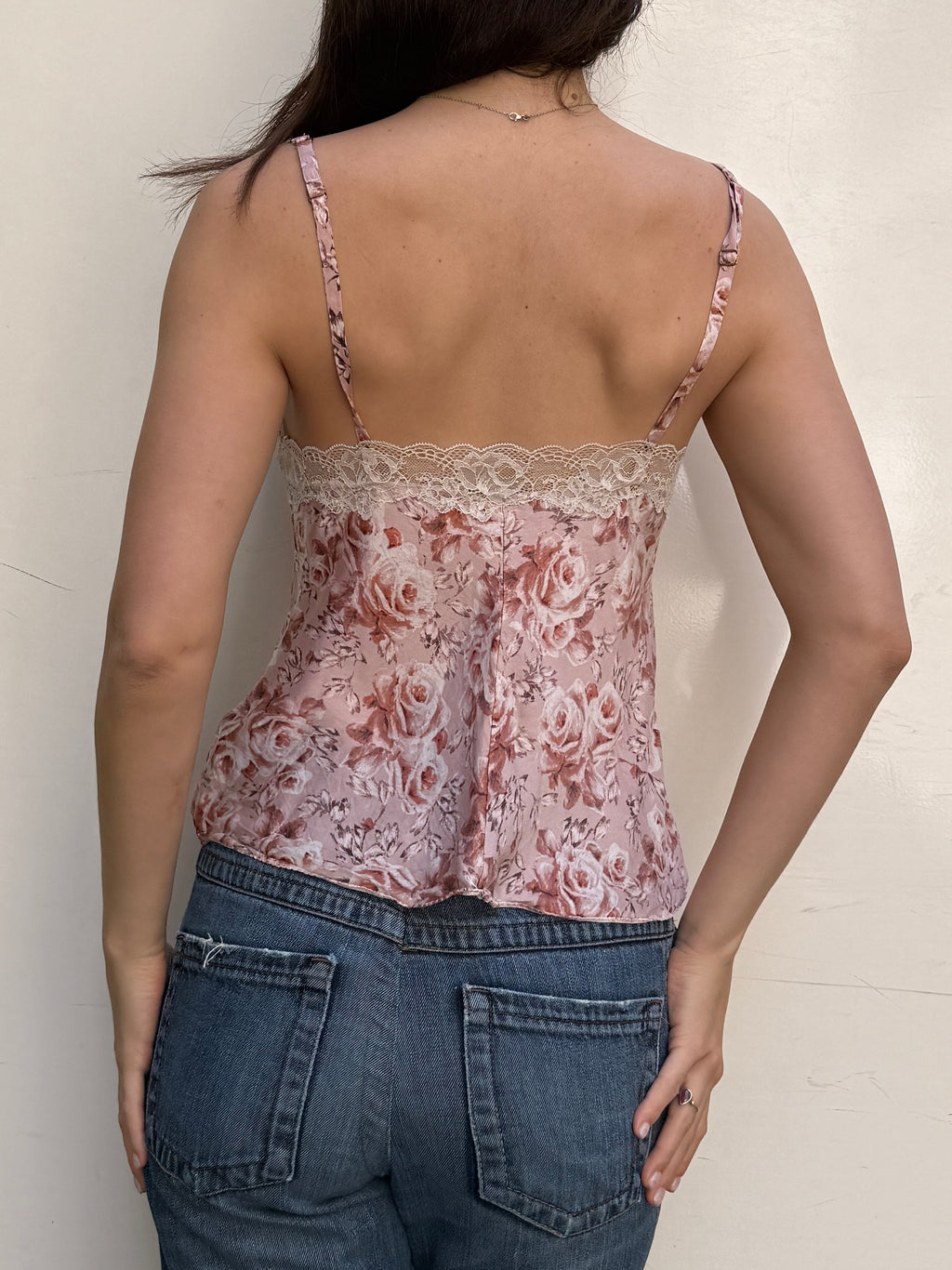 Vintage 100% Silk Floral Lace Cami Tank Top S