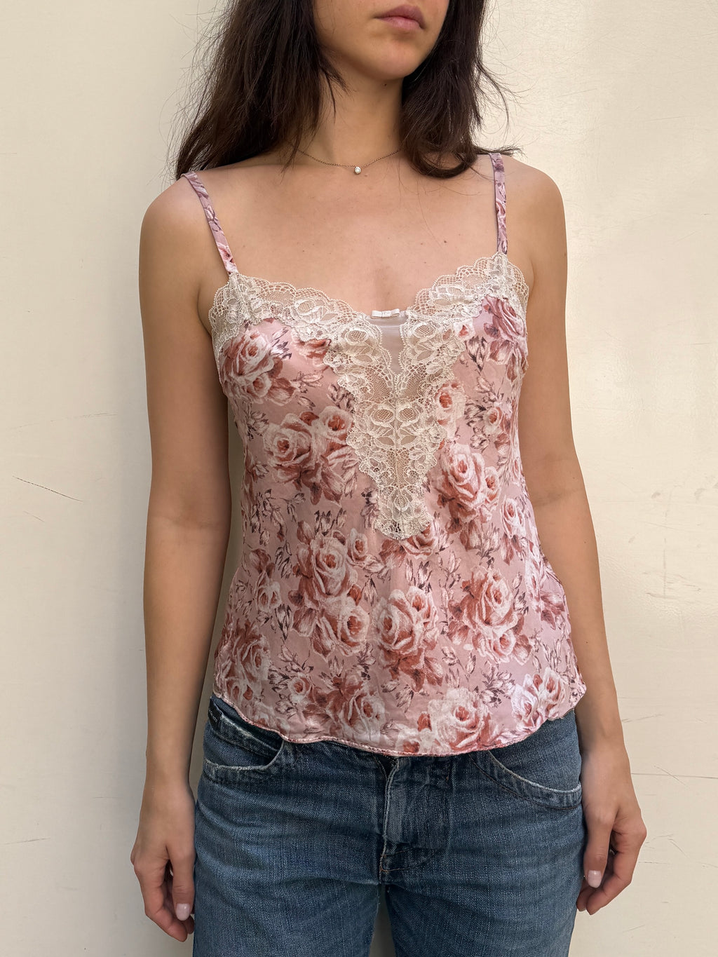 Vintage 100% Silk Floral Lace Cami Tank Top S
