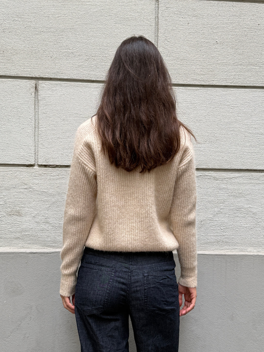 Vintage Cream Wool/Cashmere V-Neck Pullover Sweater M
