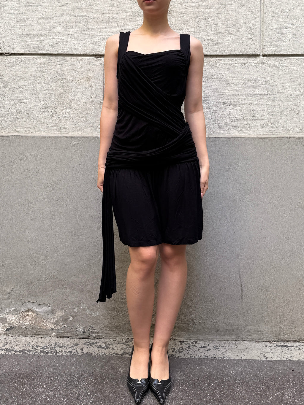 Vintage Y2K Black Viscose Mini Dress S/Petite