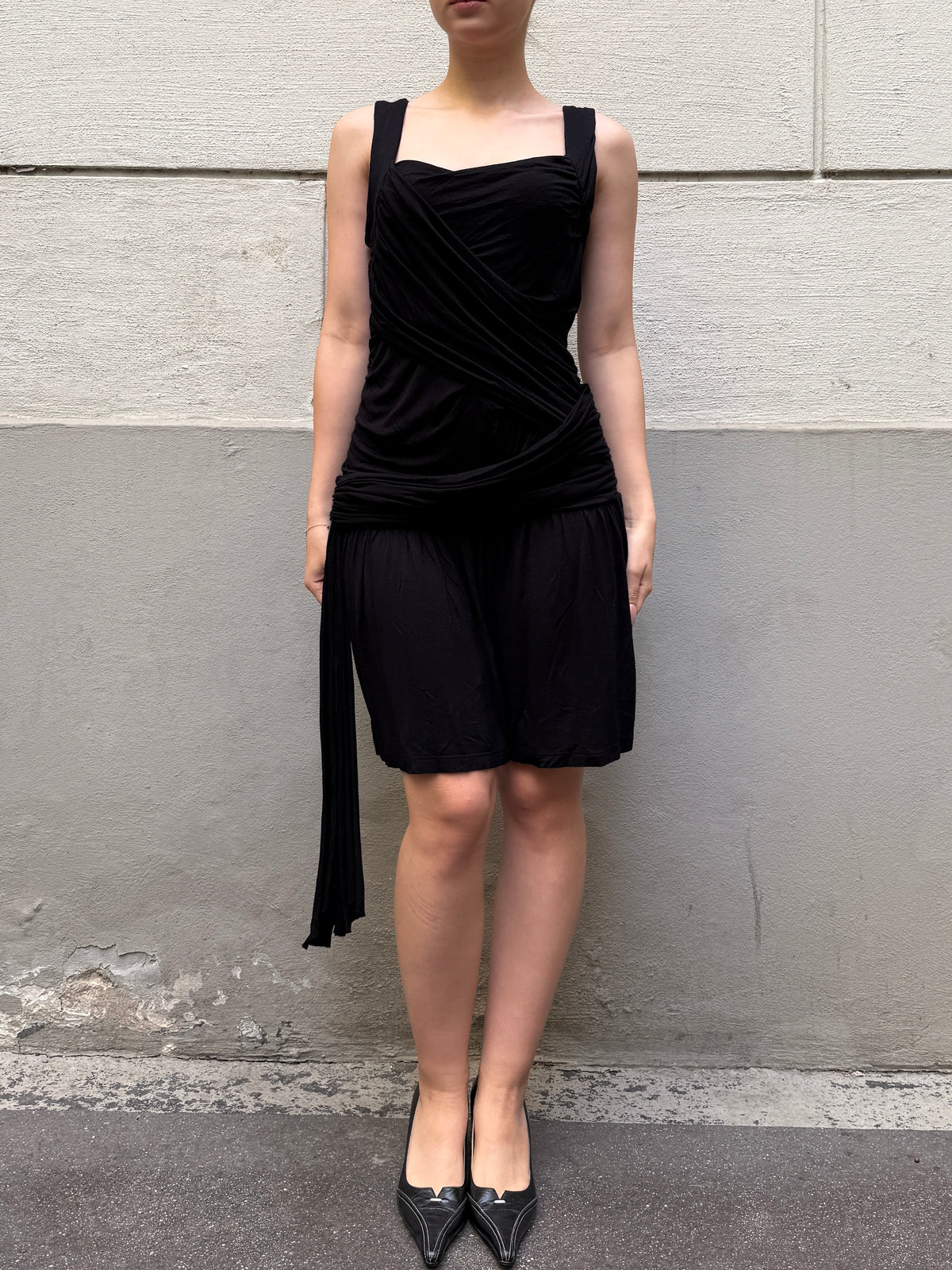Vintage Y2K Black Viscose Mini Dress S/Petite