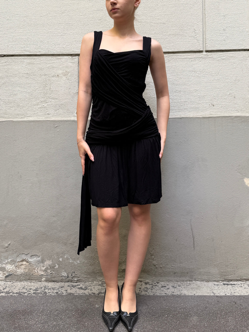Vintage Y2K Black Viscose Mini Dress S/Petite