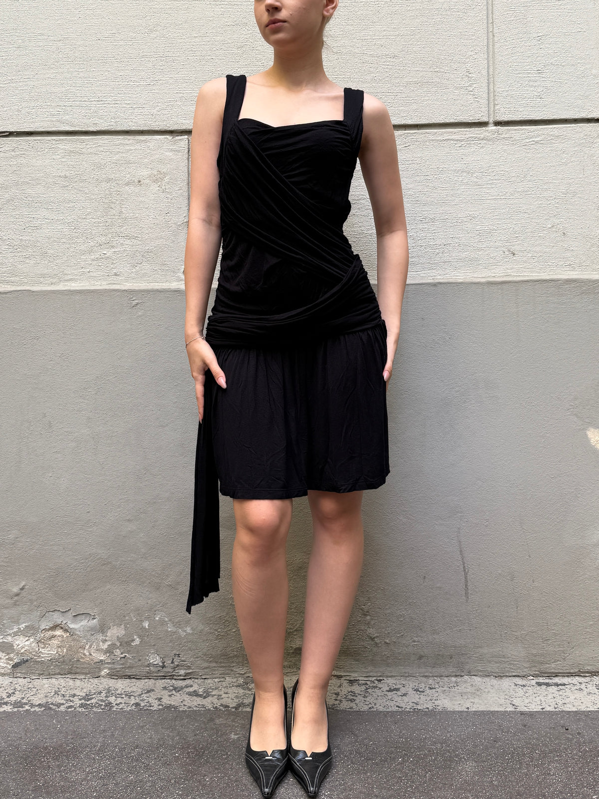 Vintage Y2K Black Viscose Mini Dress S/Petite