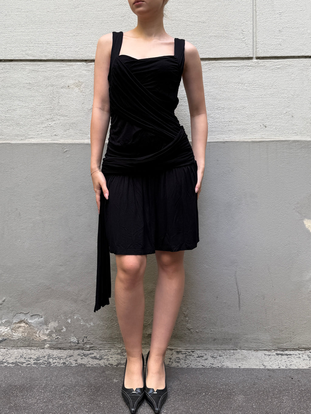 Vintage Y2K Black Viscose Mini Dress S/Petite