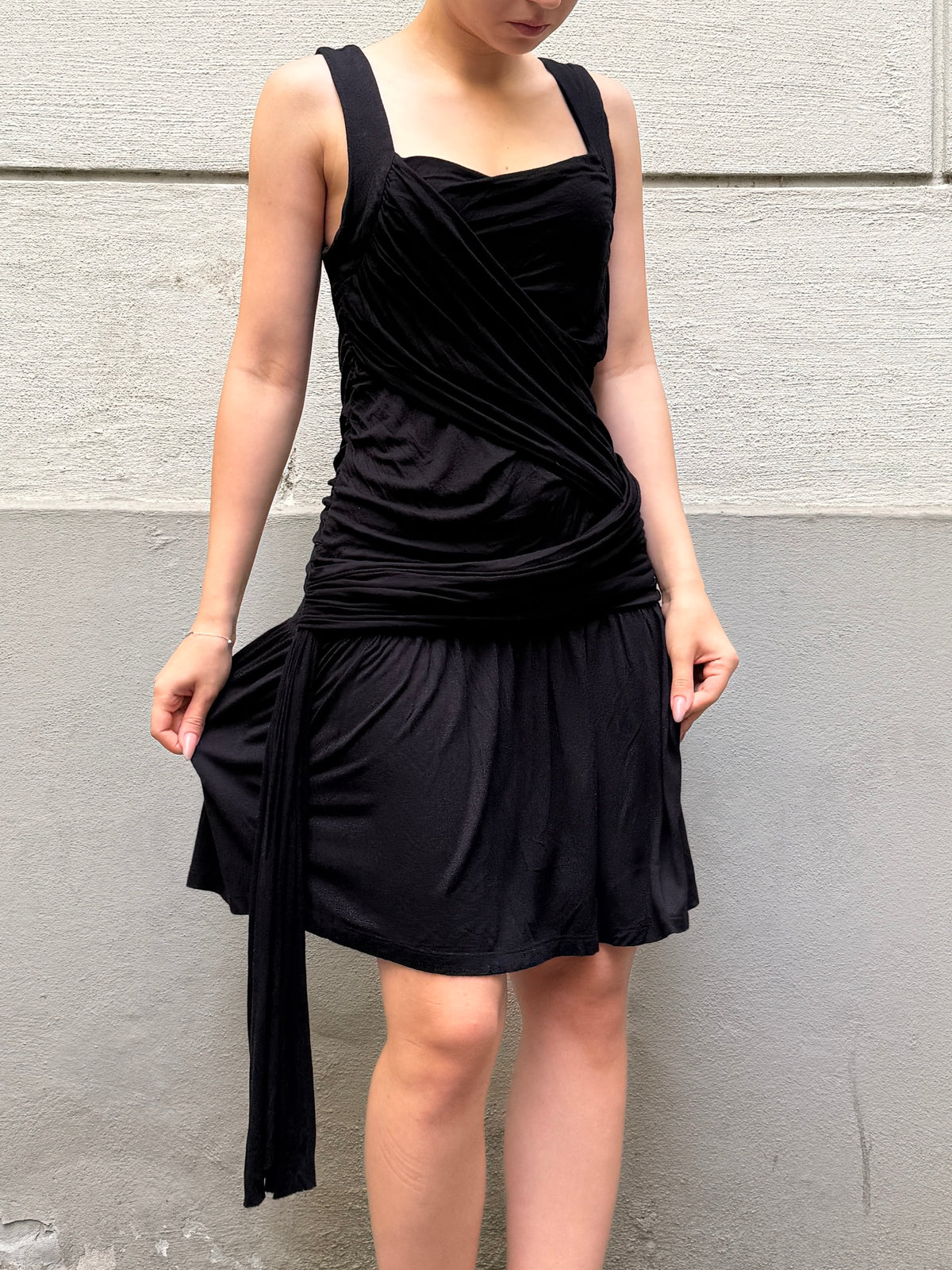 Vintage Y2K Black Viscose Mini Dress S/Petite