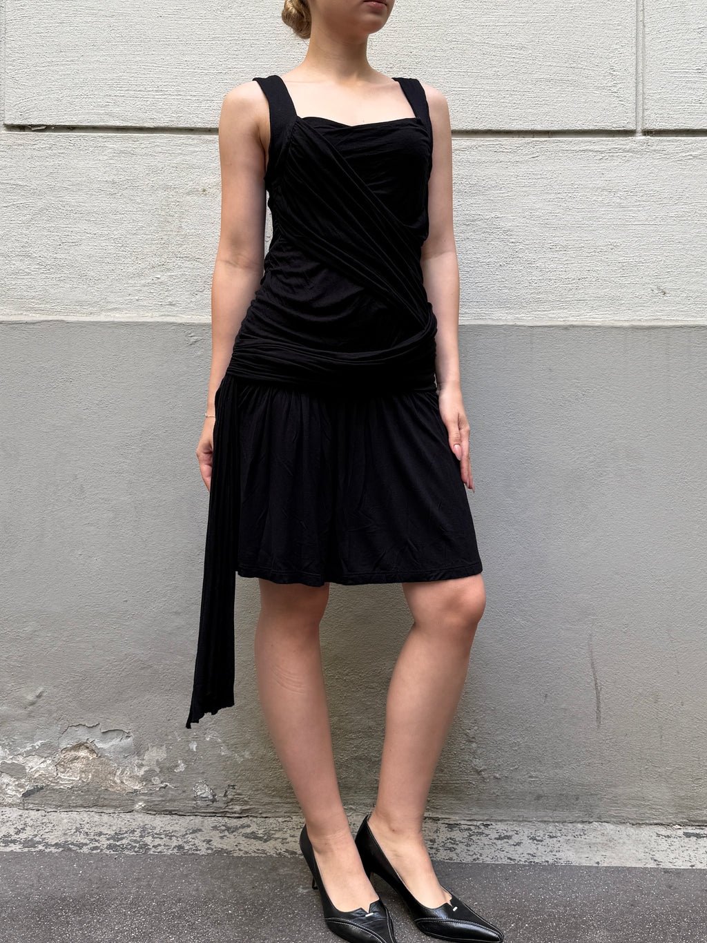 Vintage Y2K Black Viscose Mini Dress S/Petite