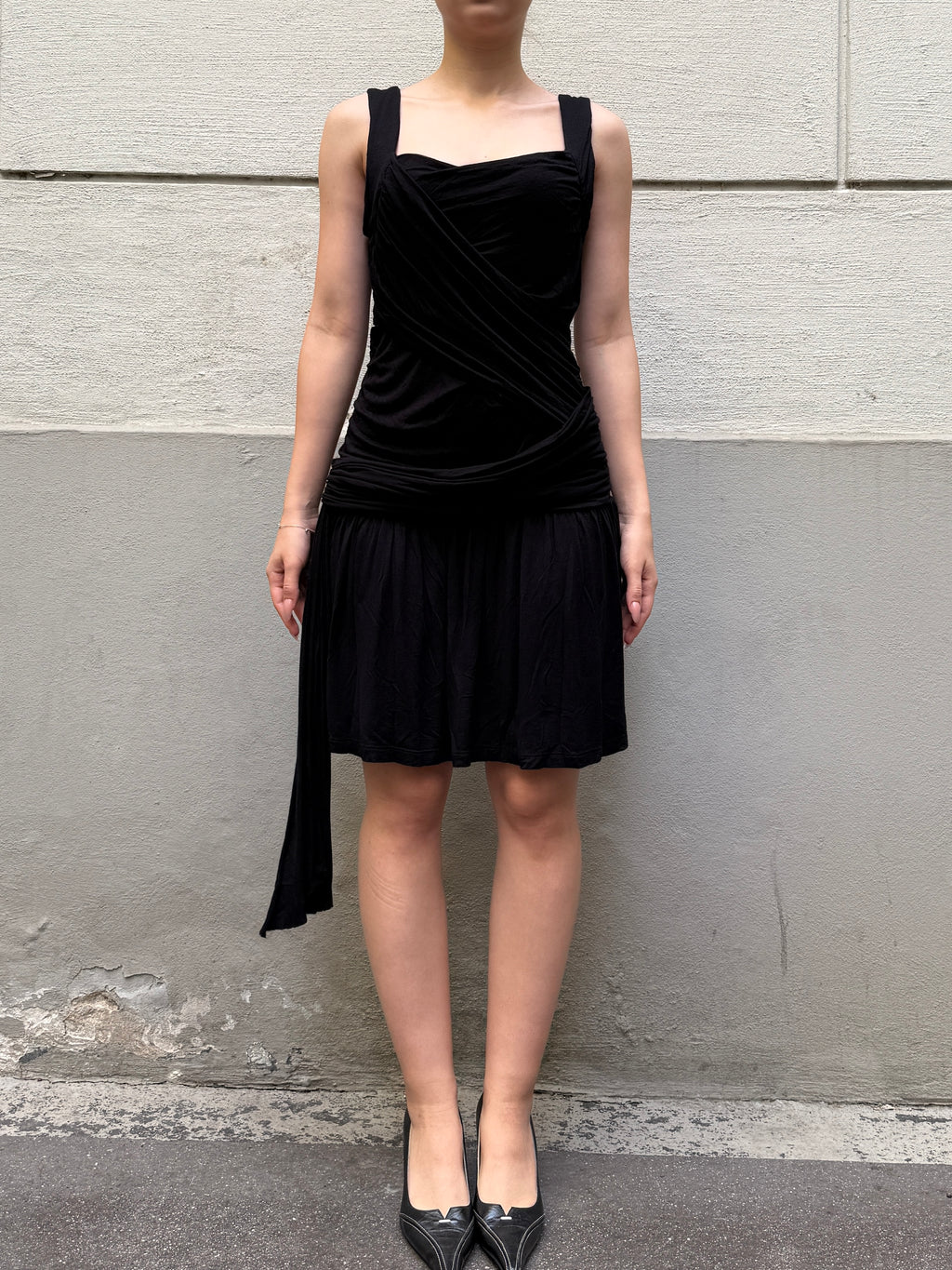 Vintage Y2K Black Viscose Mini Dress S/Petite