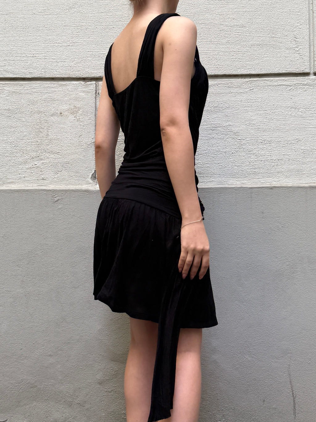 Vintage Y2K Black Viscose Mini Dress S/Petite
