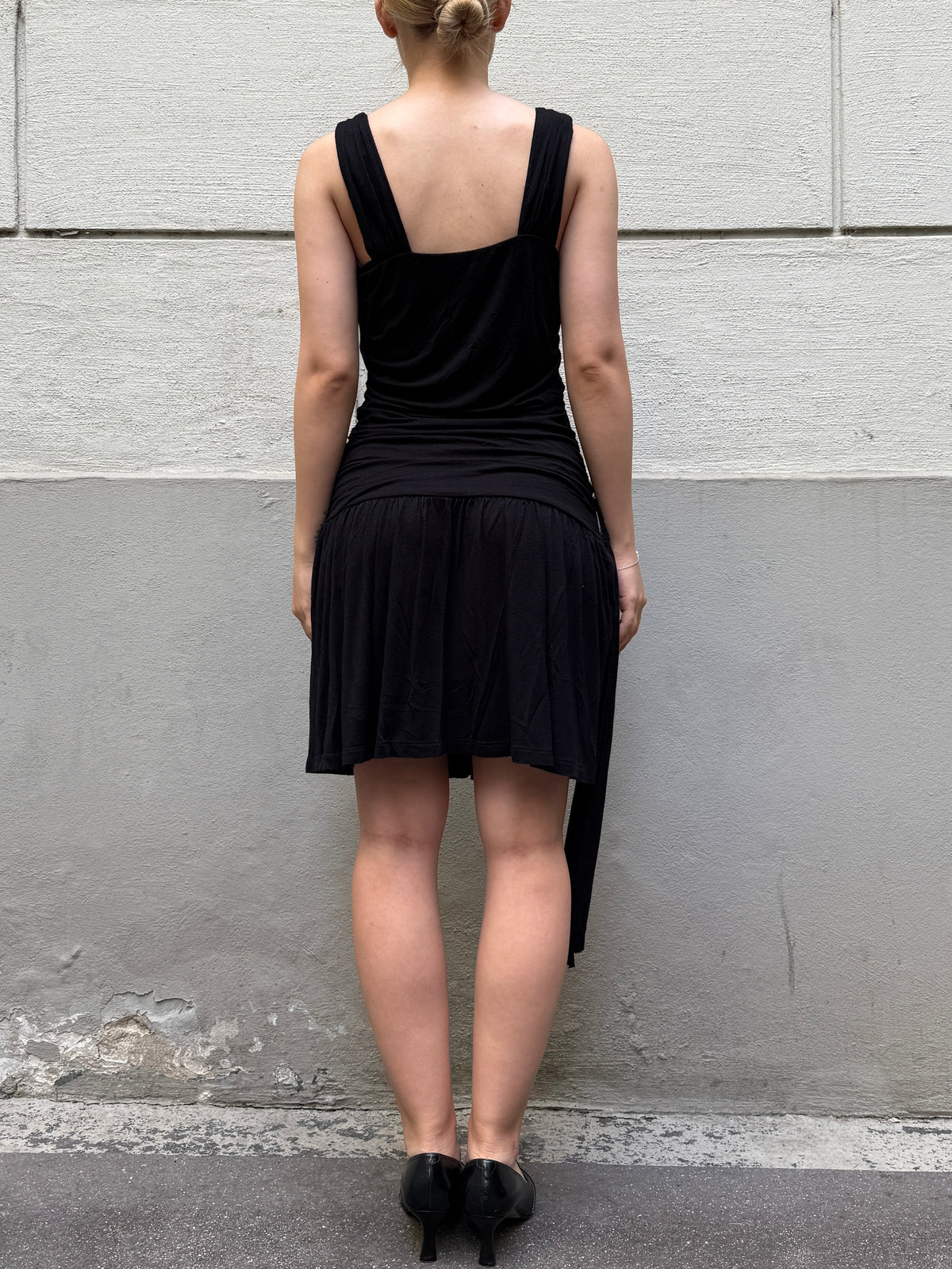 Vintage Y2K Black Viscose Mini Dress S/Petite