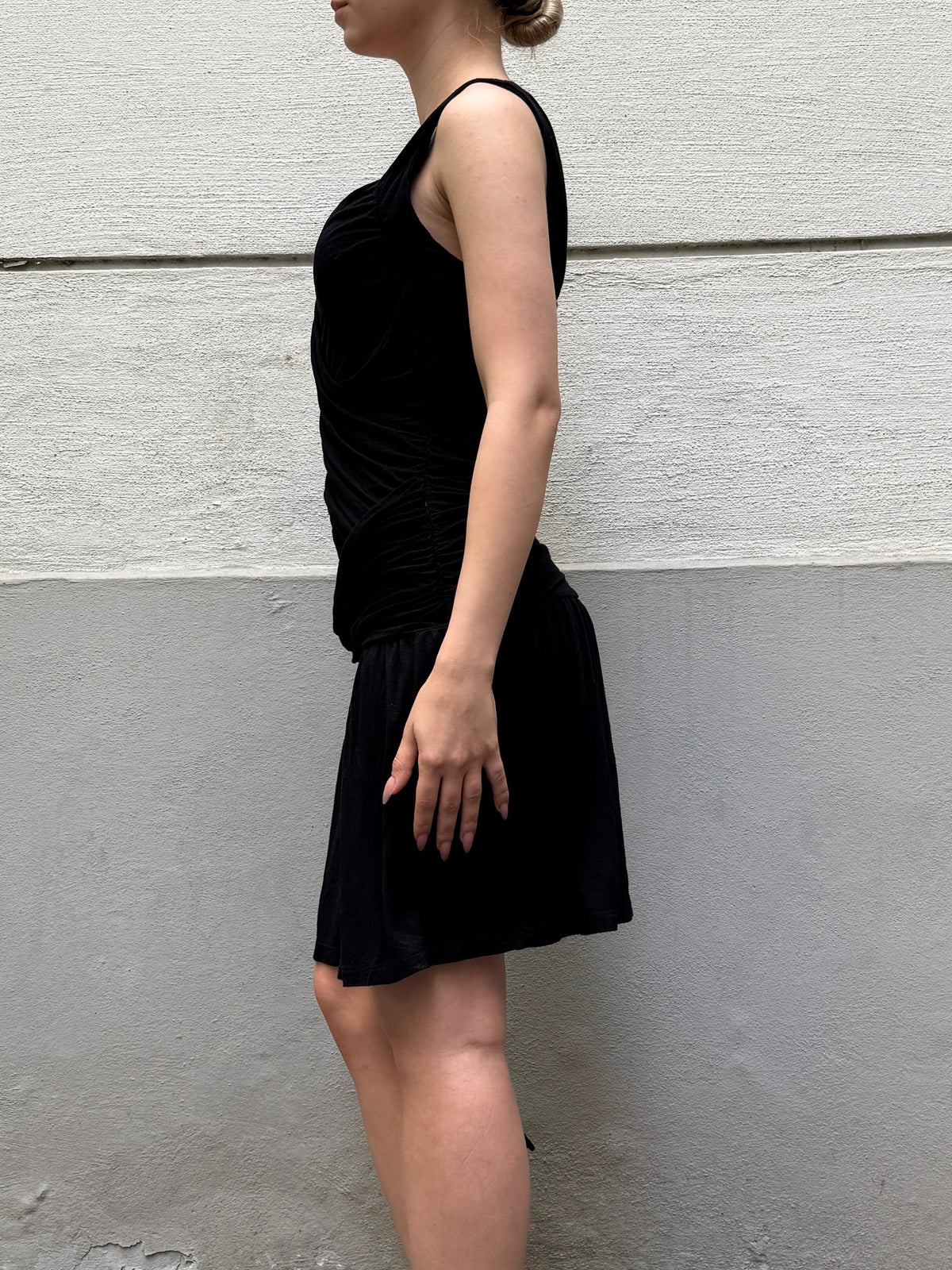 Vintage Y2K Black Viscose Mini Dress S/Petite